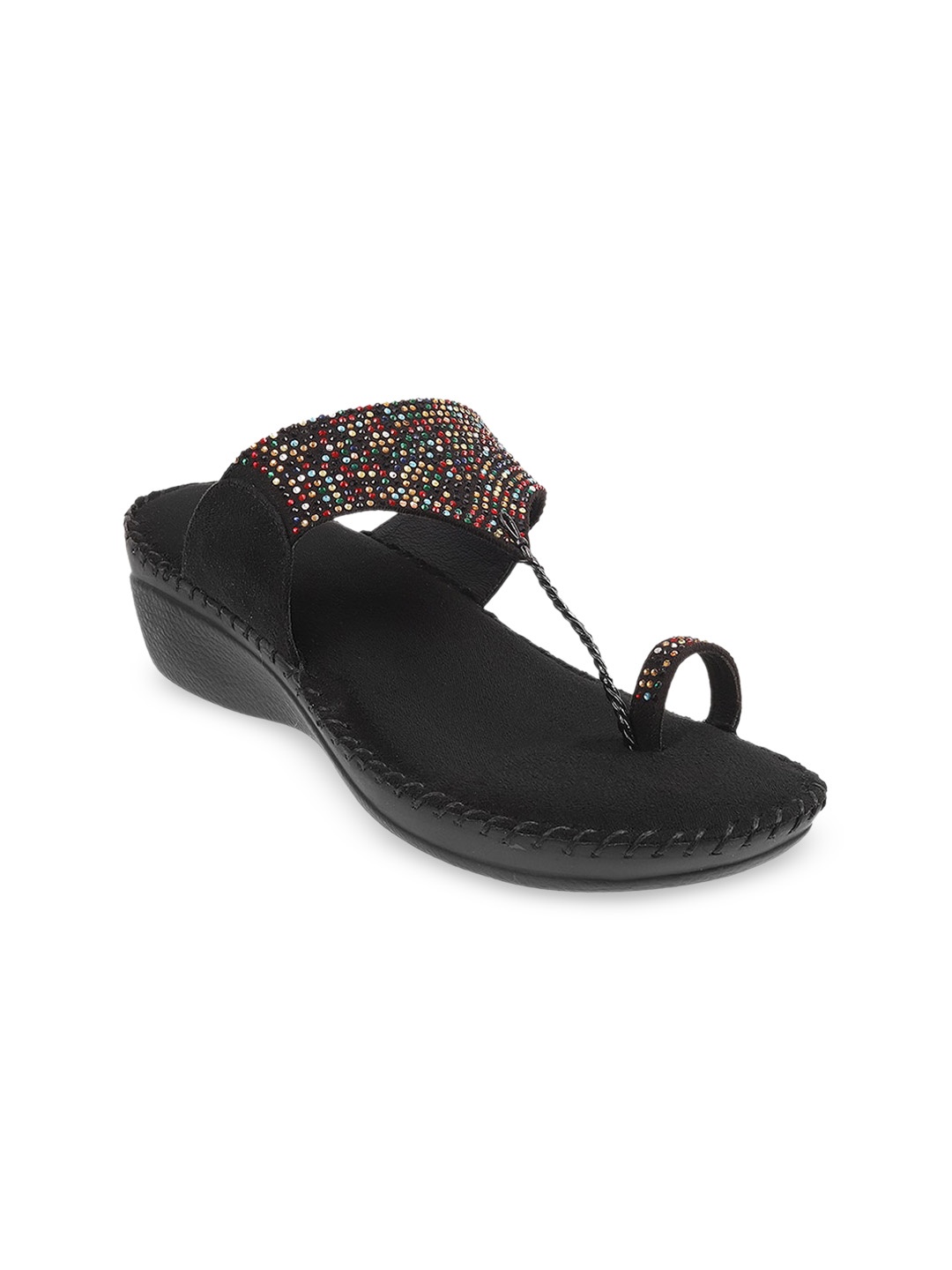 Metro Women Black Embellished Wedge Heels