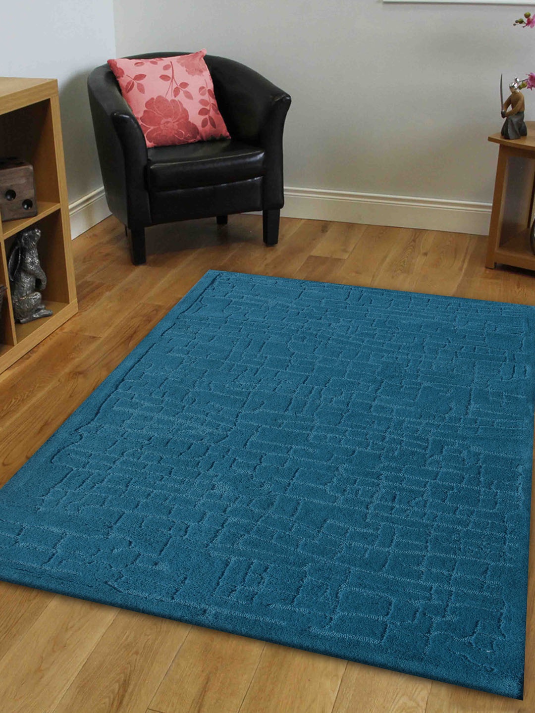 

PRESTO Blue Abstract Hand Tufted Wool Anti-Skid Carpet