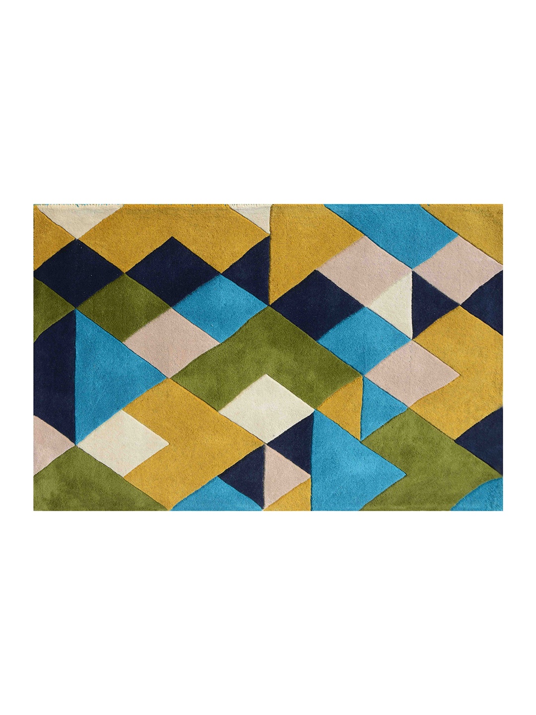 

PRESTO Yellow Geometric Hand Tufted Wool Anti-Skid Carpet, Green