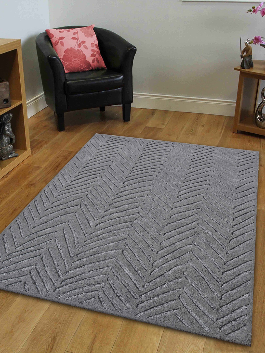 

PRESTO Grey Abstract Hand Tufted Wool Anti-Skid Carpet