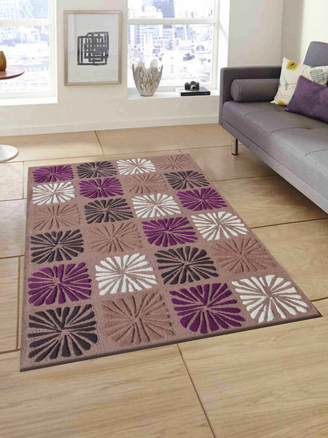 

PRESTO Brown Abstract Hand Tufted Wool Anti-Skid Carpet