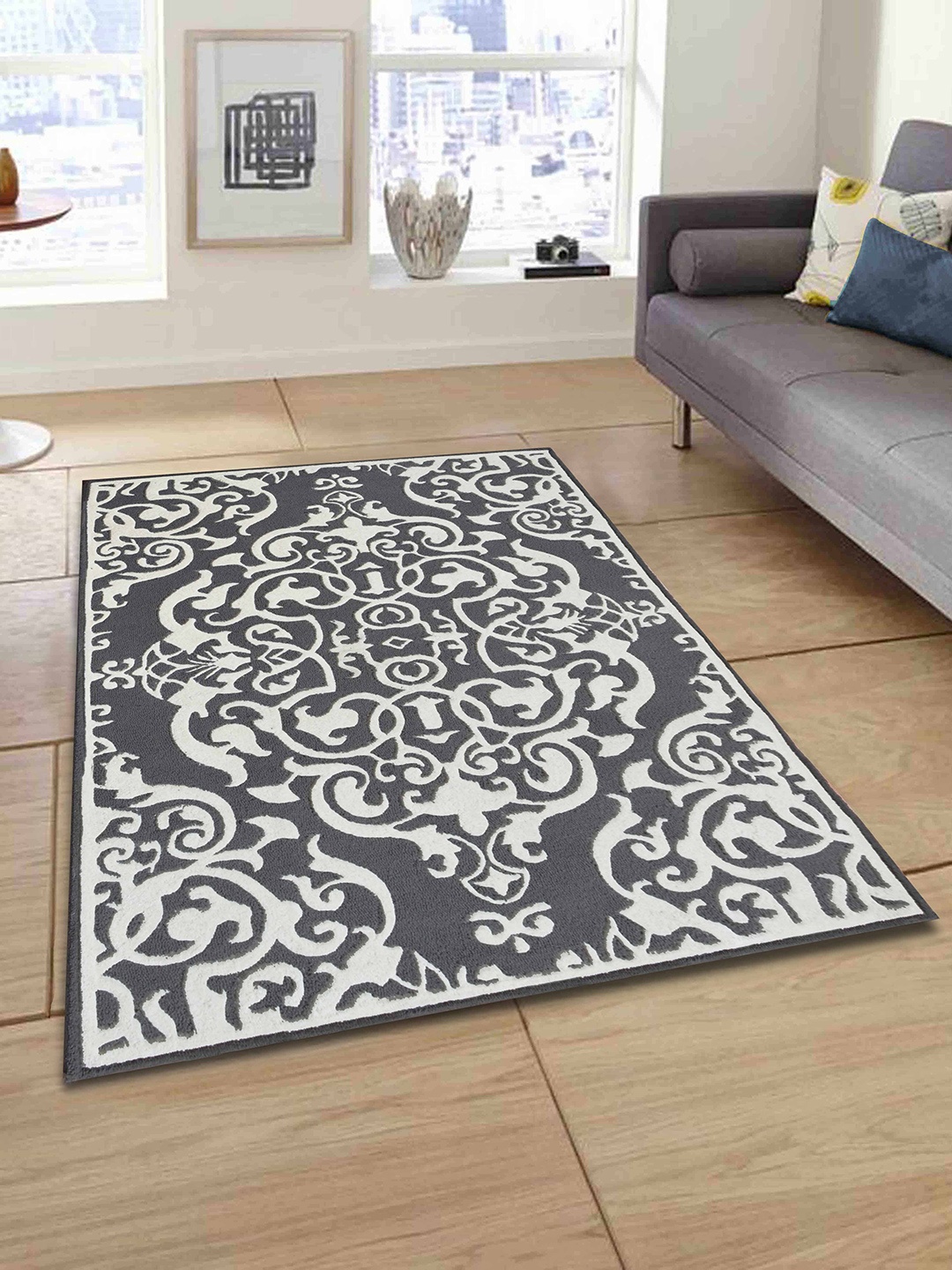 

PRESTO Grey & White Traditional Hand Tufted Wool Anti-Skid Carpet
