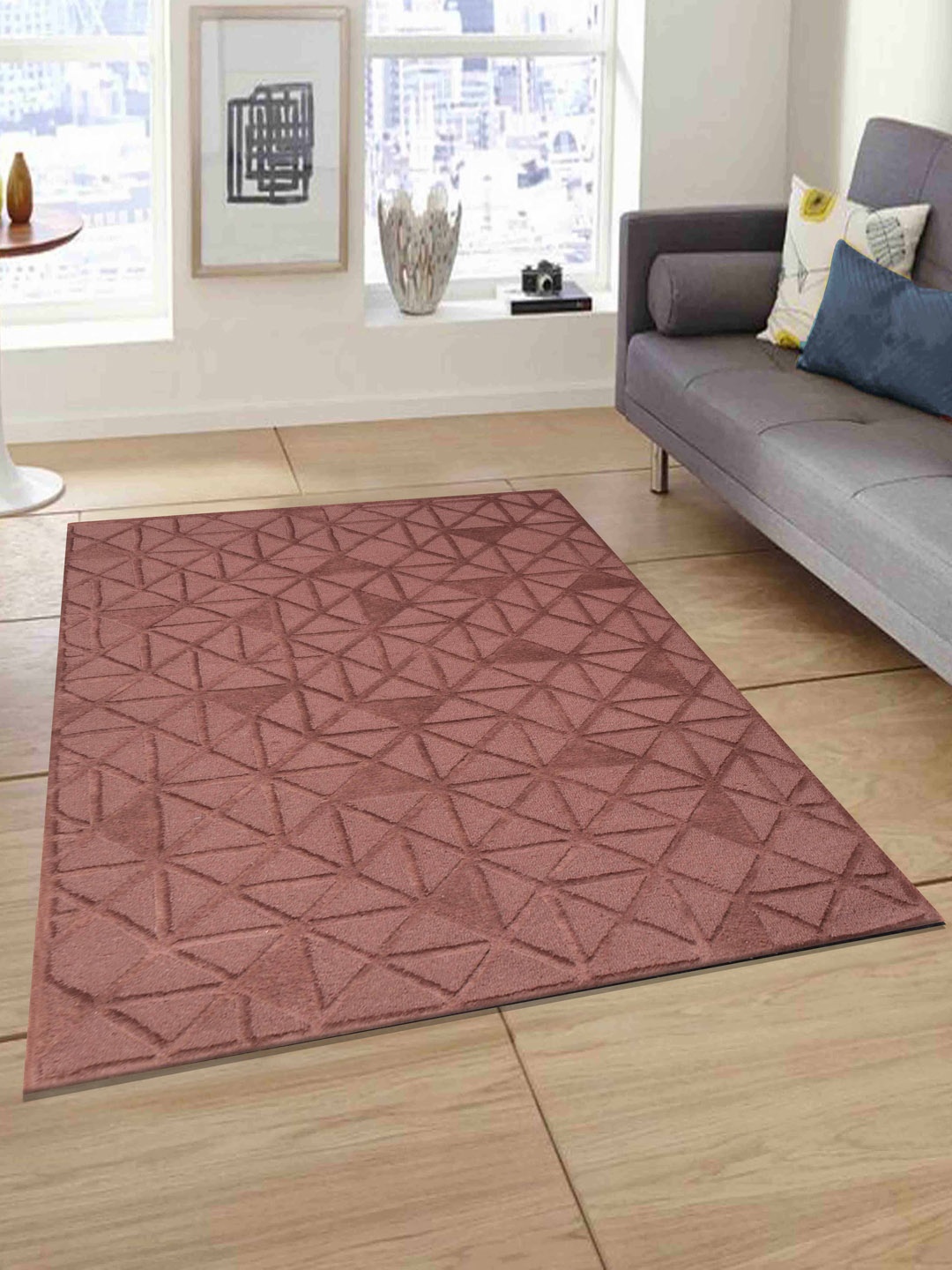 

PRESTO Brown Geometric Hand Tufted Wool Anti-Skid Carpet