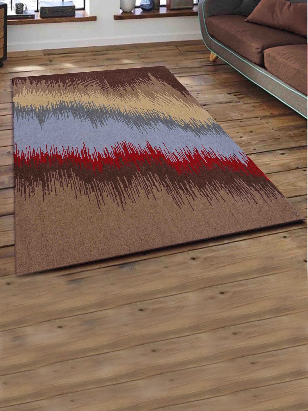 

PRESTO Brown Abstract Hand Tufted Wool Anti-Skid Carpet