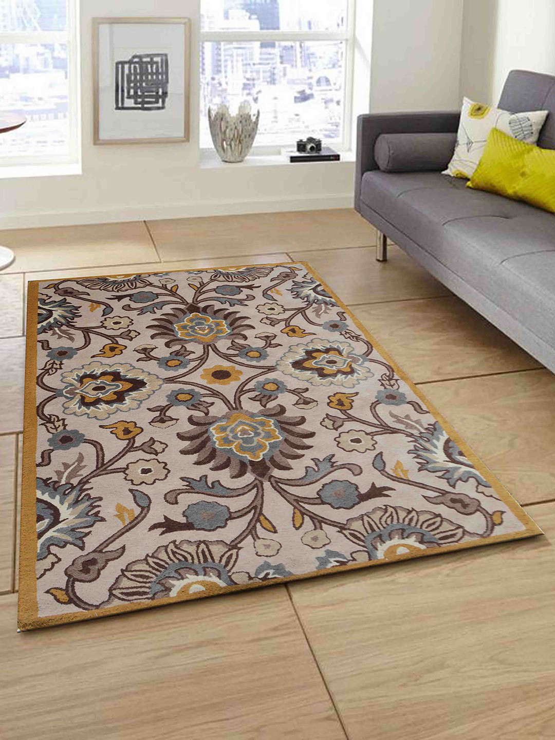 

PRESTO Brown & Beige Ethnic Motif Hand Tufted Wool Anti-Skid Carpet