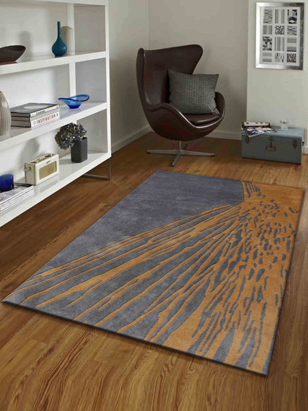 

PRESTO Gold & Grey Hand Tufted Wool Anti-Skid Carpet