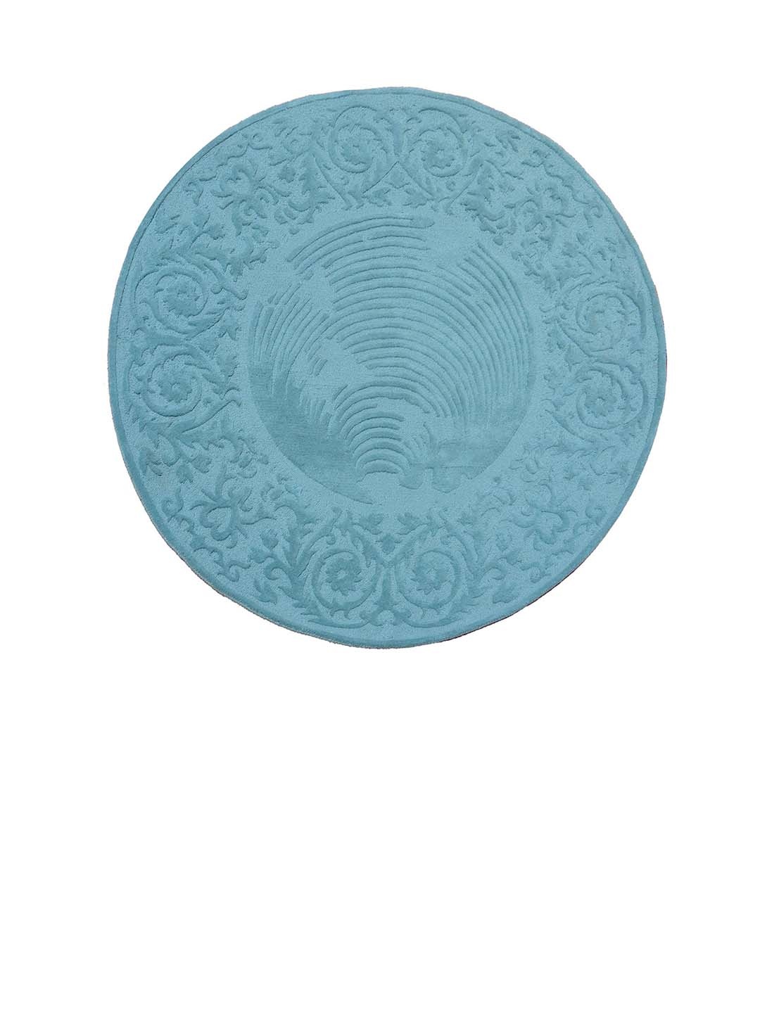 

PRESTO Blue Circular Hand Tufted Wool Anti-Skid Carpet