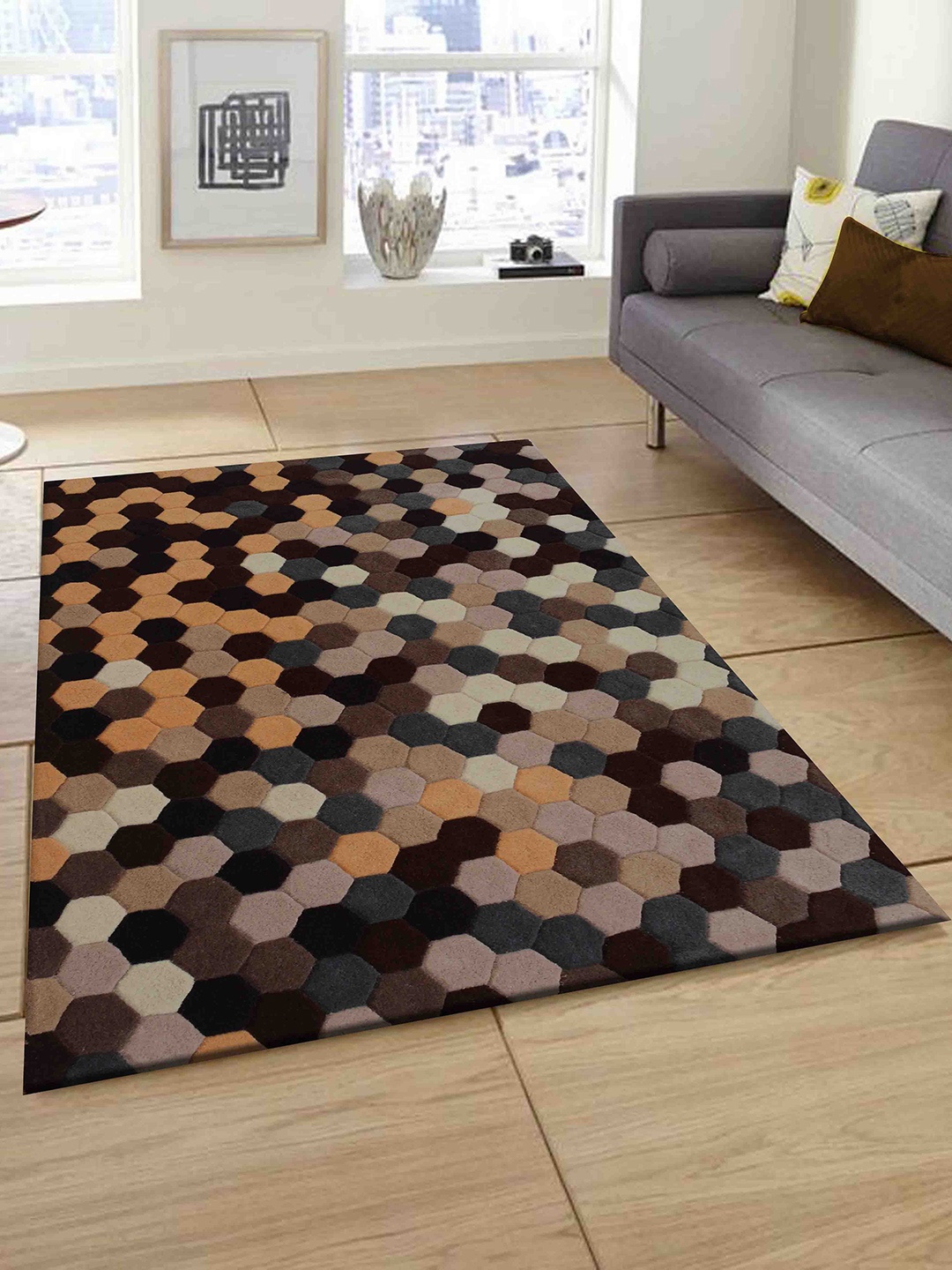 

PRESTO Brown & Grey Geometric Hand-Tufted Rectangular Carpet