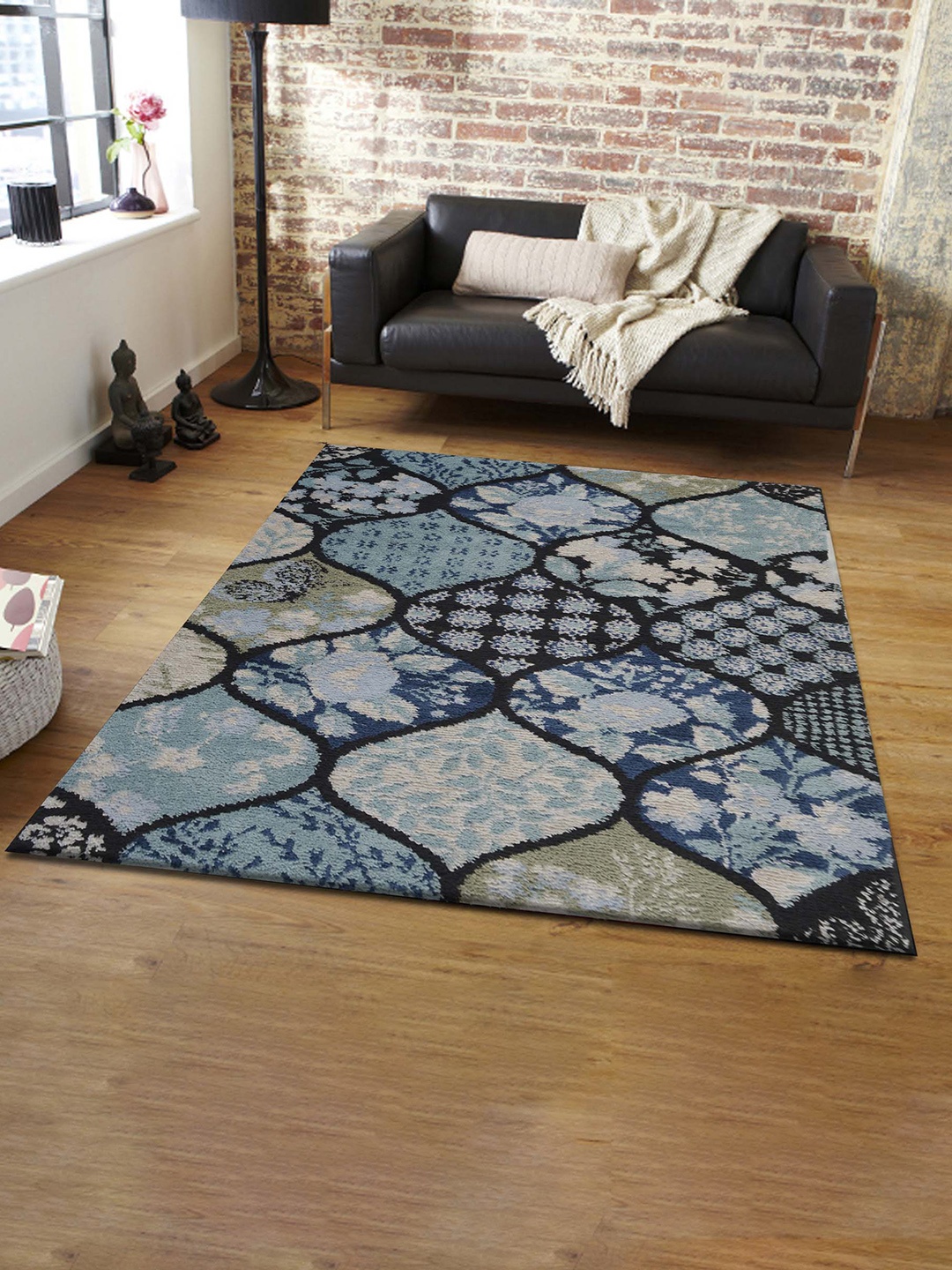 

PRESTO Blue & Black Printed Anti-Skid Carpet