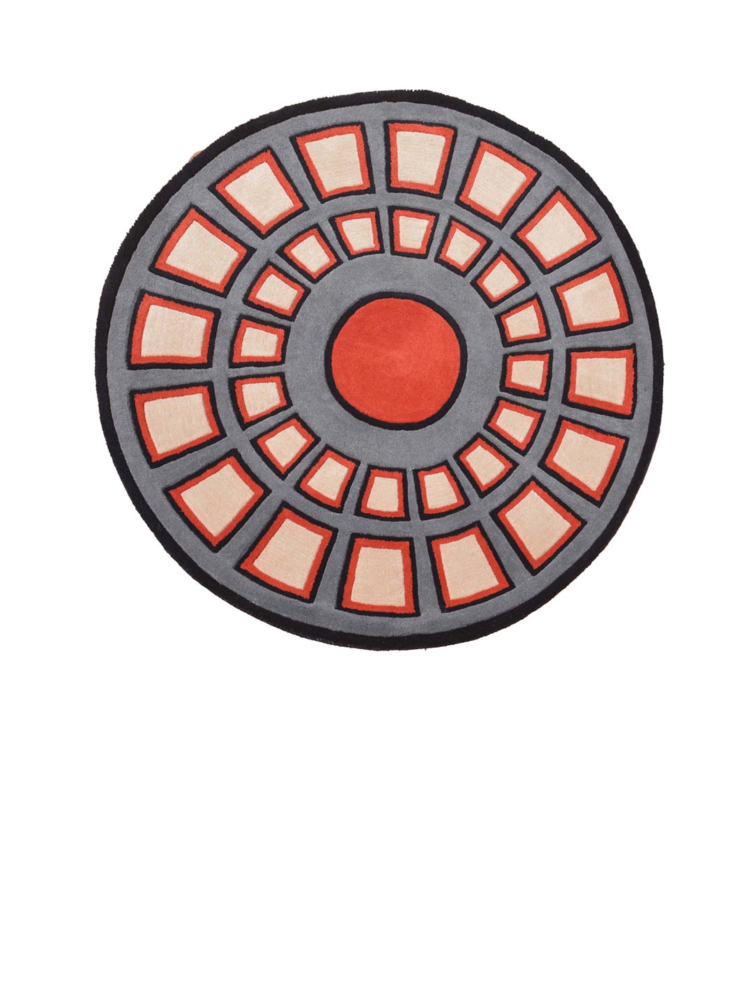 

PRESTO Grey & Orange Geometric Print Hand Tufted Round Wool Carpets