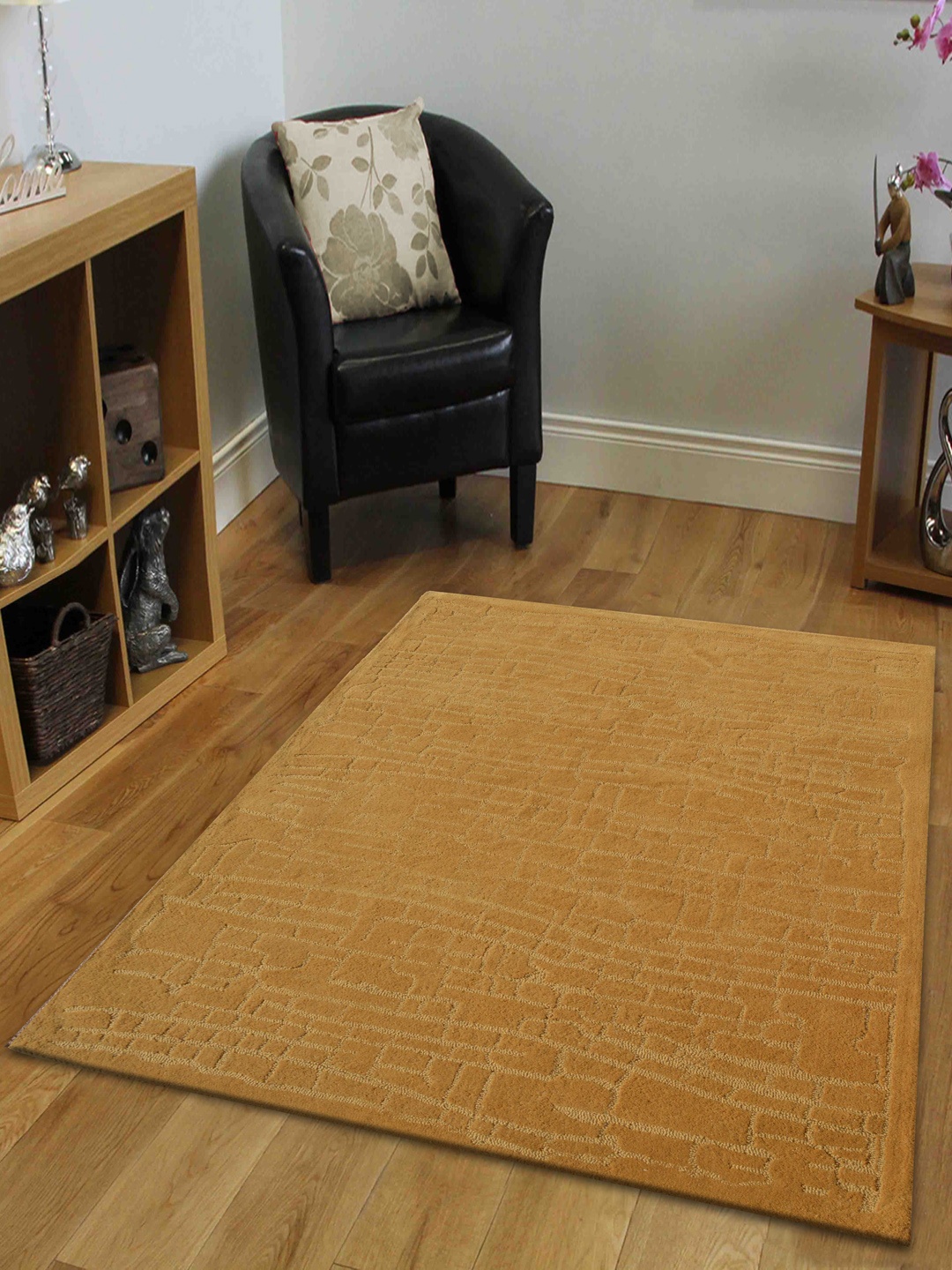 

PRESTO Golden Abstract Hand Tufted Wool Anti-Skid Carpet, Gold