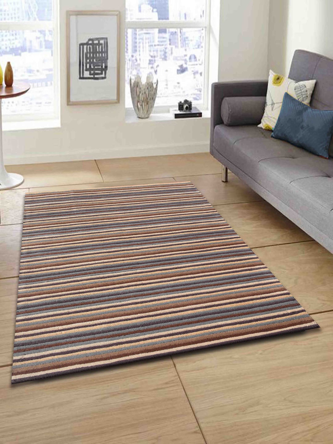 

PRESTO Brown, Grey & Beige Hand Tufted Wool Anti-Skid Carpet