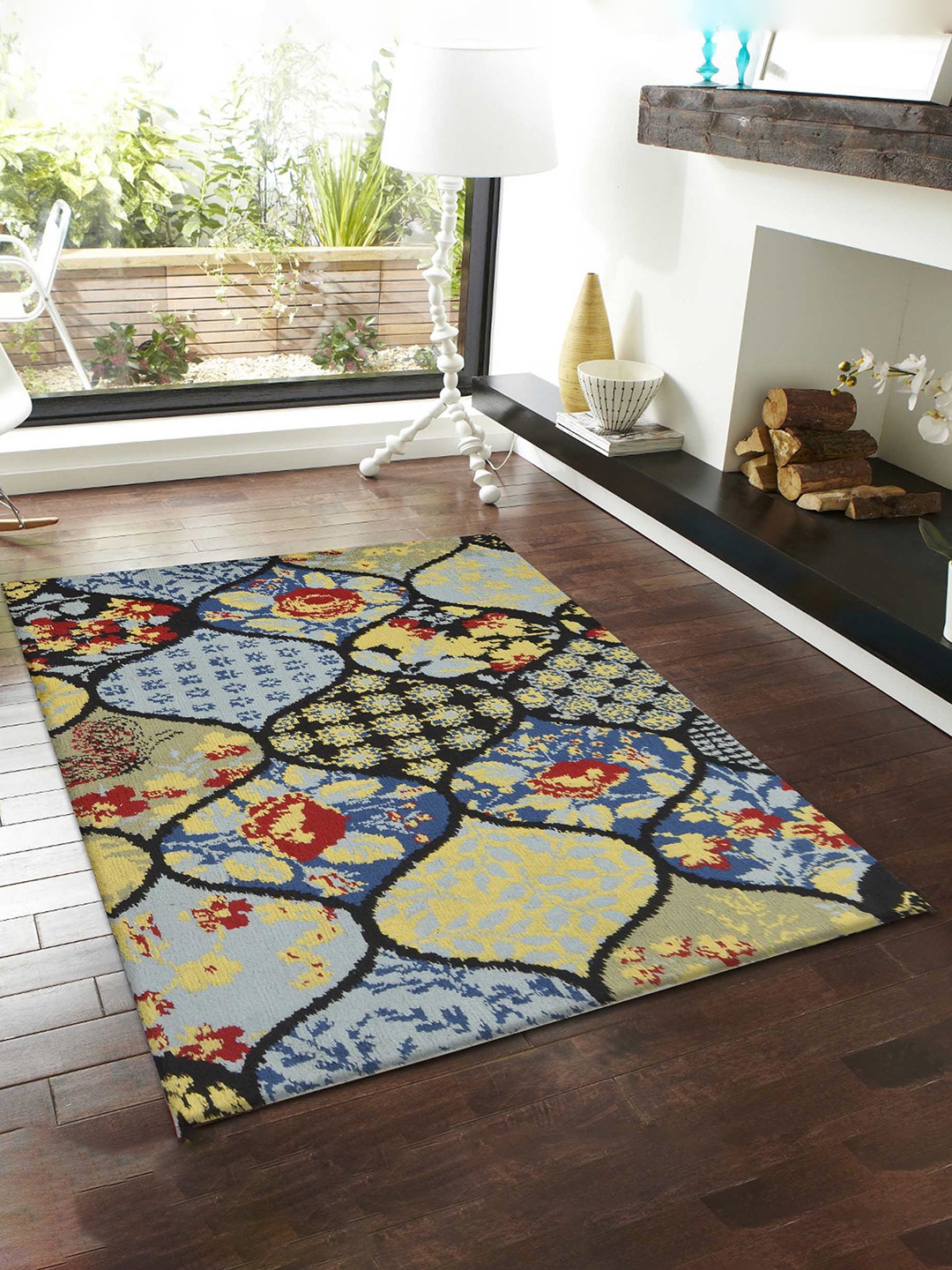 PRESTO Blue & Yellow Ethnic Motif Carpet