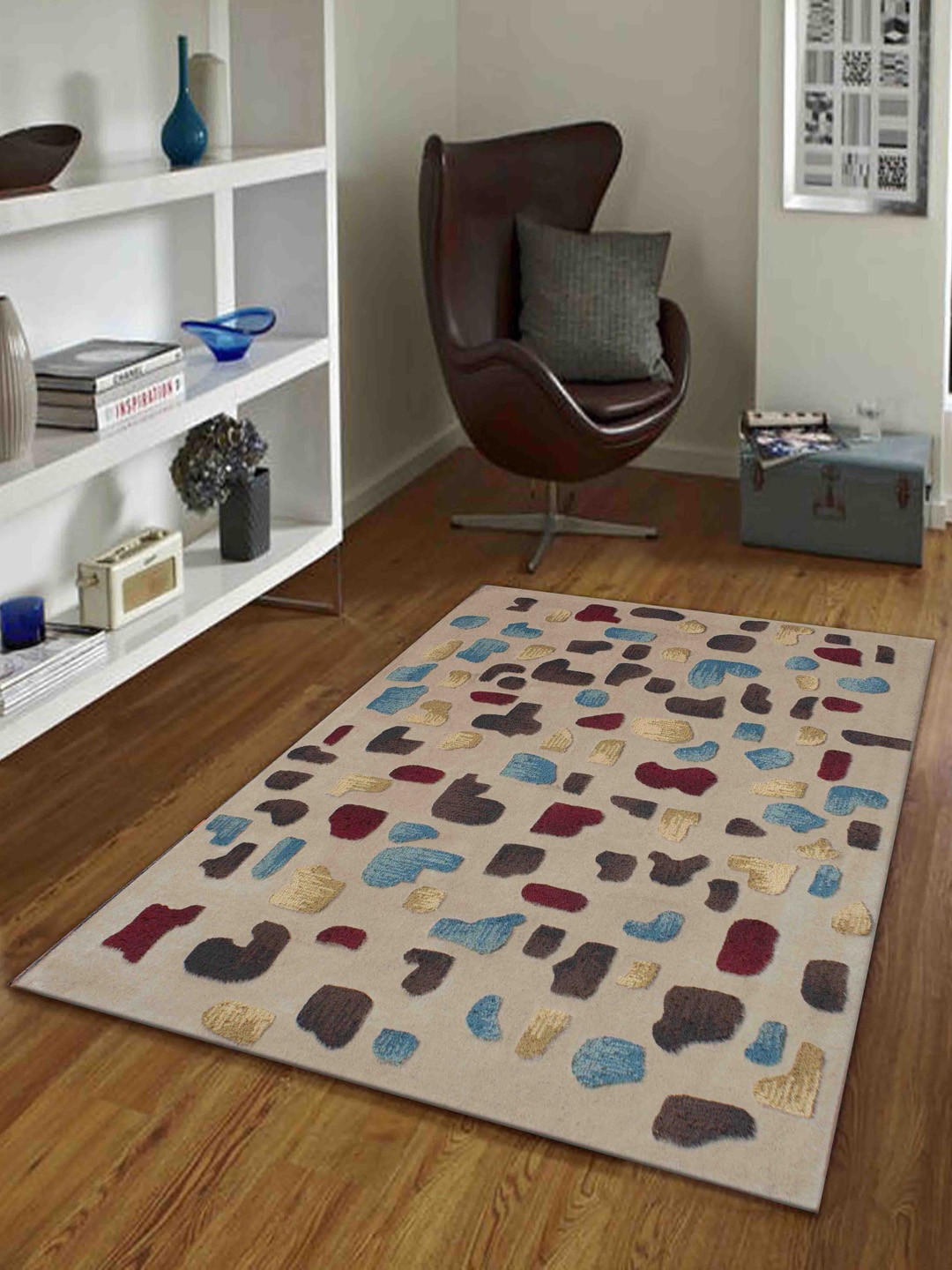 

PRESTO Beige & Brown Abstract Hand Tufted Wool Anti-Skid Carpet