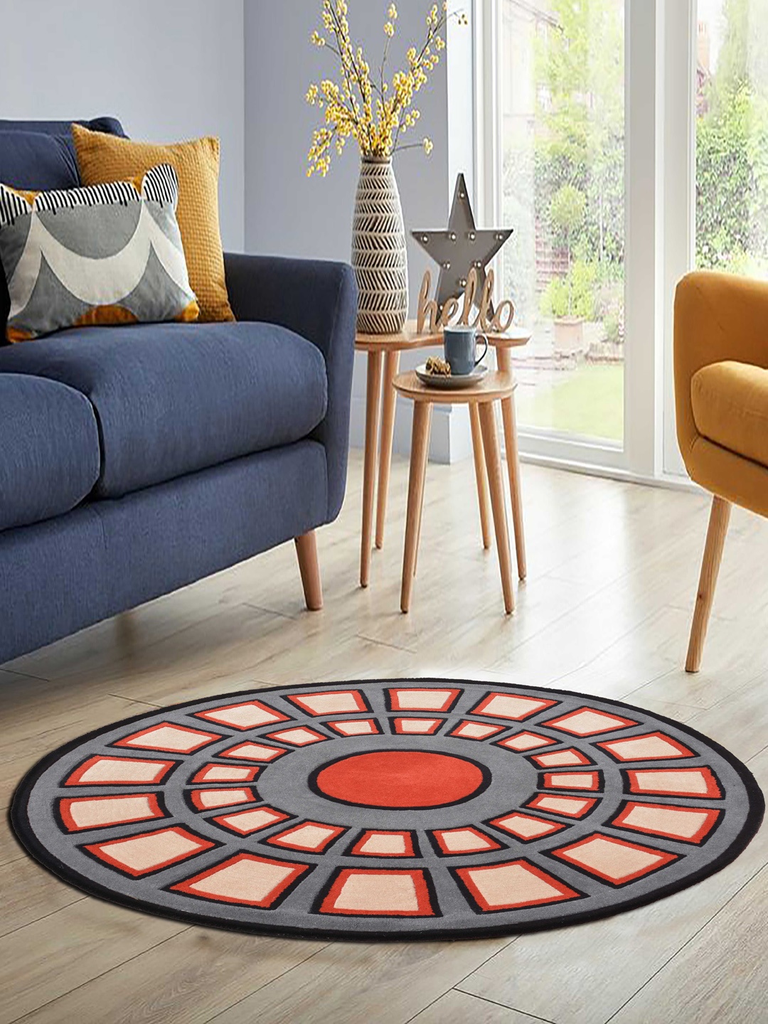 

PRESTO Orange & Grey Printed Hand Tufted Wool Carpet