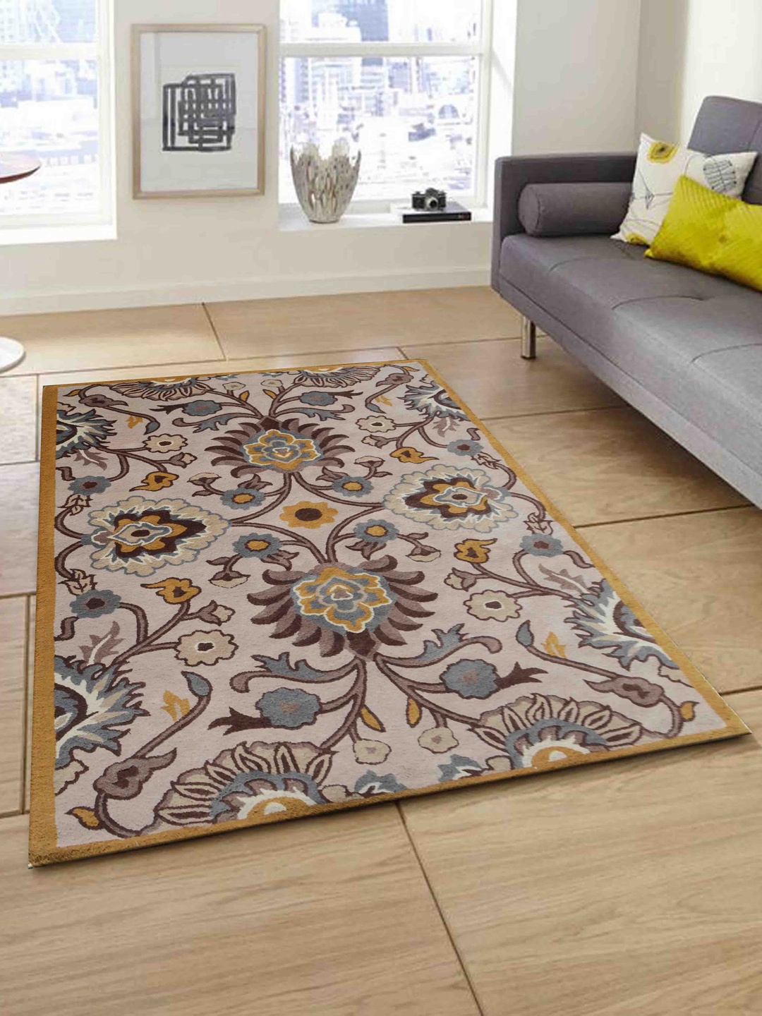

PRESTO Brown & Beige Traditional Printed Hand Tufted Wool Carpet