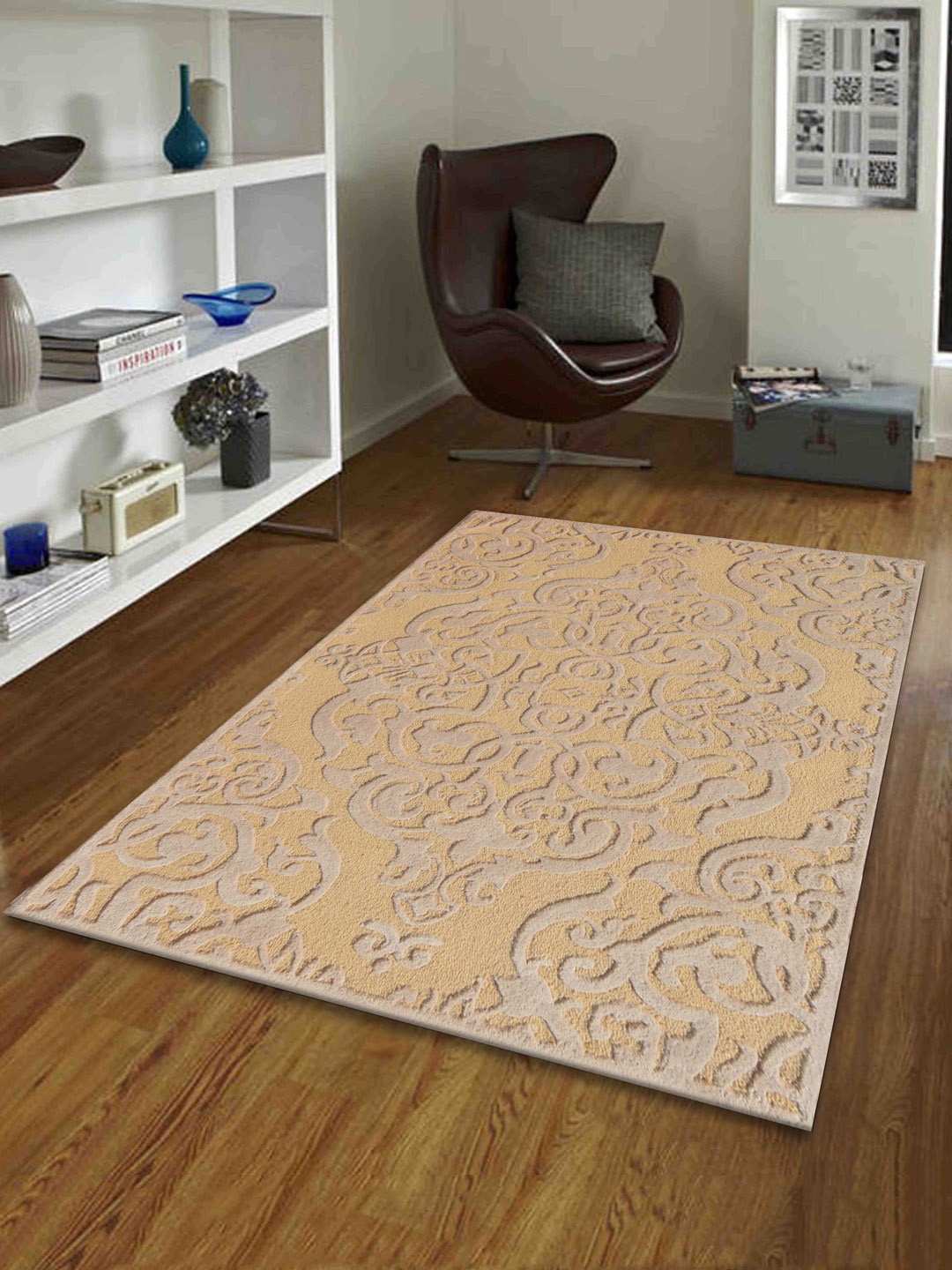 

PRESTO Beige & Gold-Coloured Printed Hand Tufted Wool Carpet