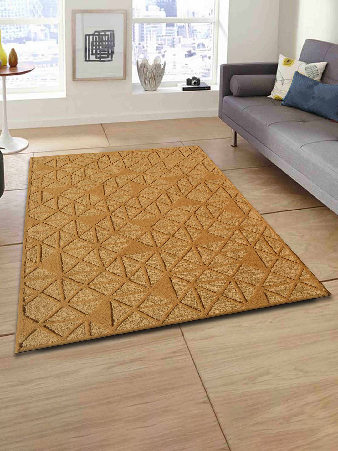 

PRESTO Gold-Coloured Printed Hand Tufted Wool Carpet