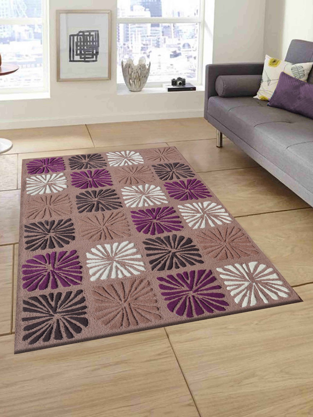 

PRESTO Brown Abstract Hand Tufted Wool Anti-Skid Carpet