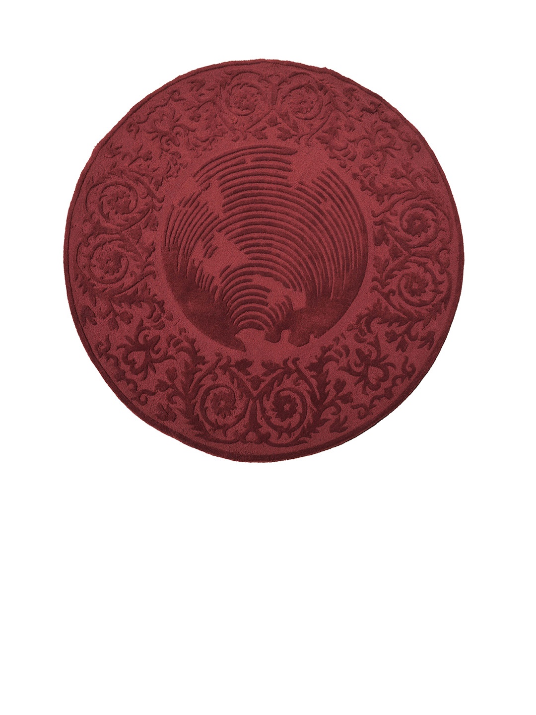 

PRESTO Maroon Abstract Hand Tufted Round Wool Anti-Skid Carpet