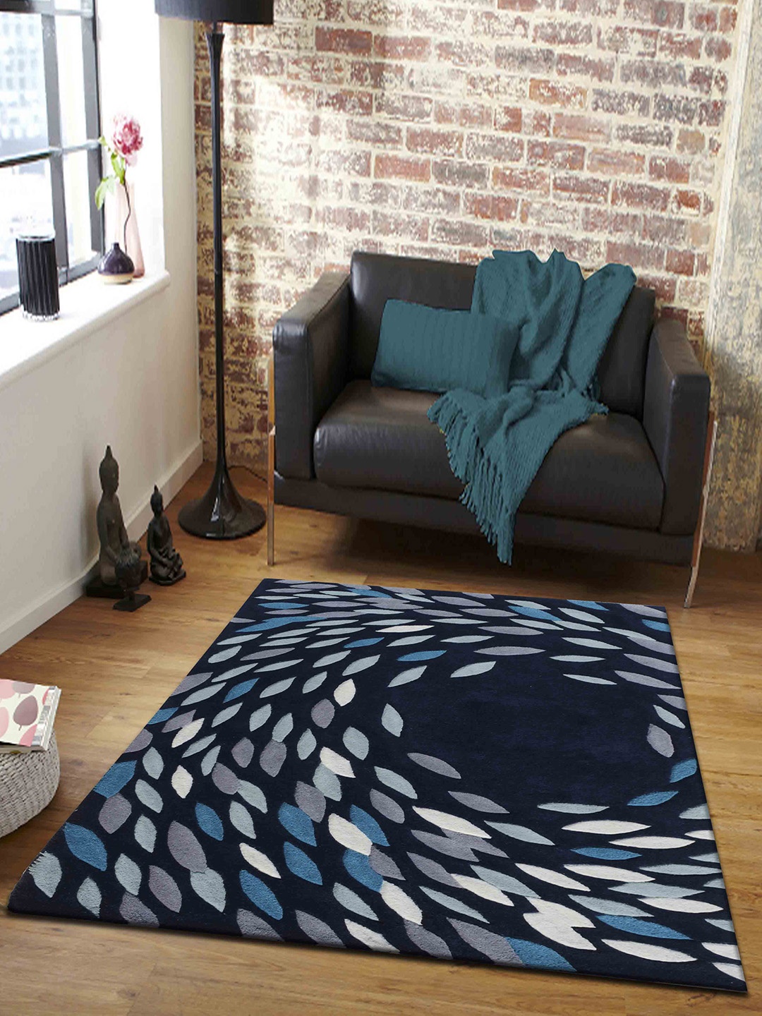 

PRESTO Blue & Silver White Abstract Hand Tufted Wool Carpets