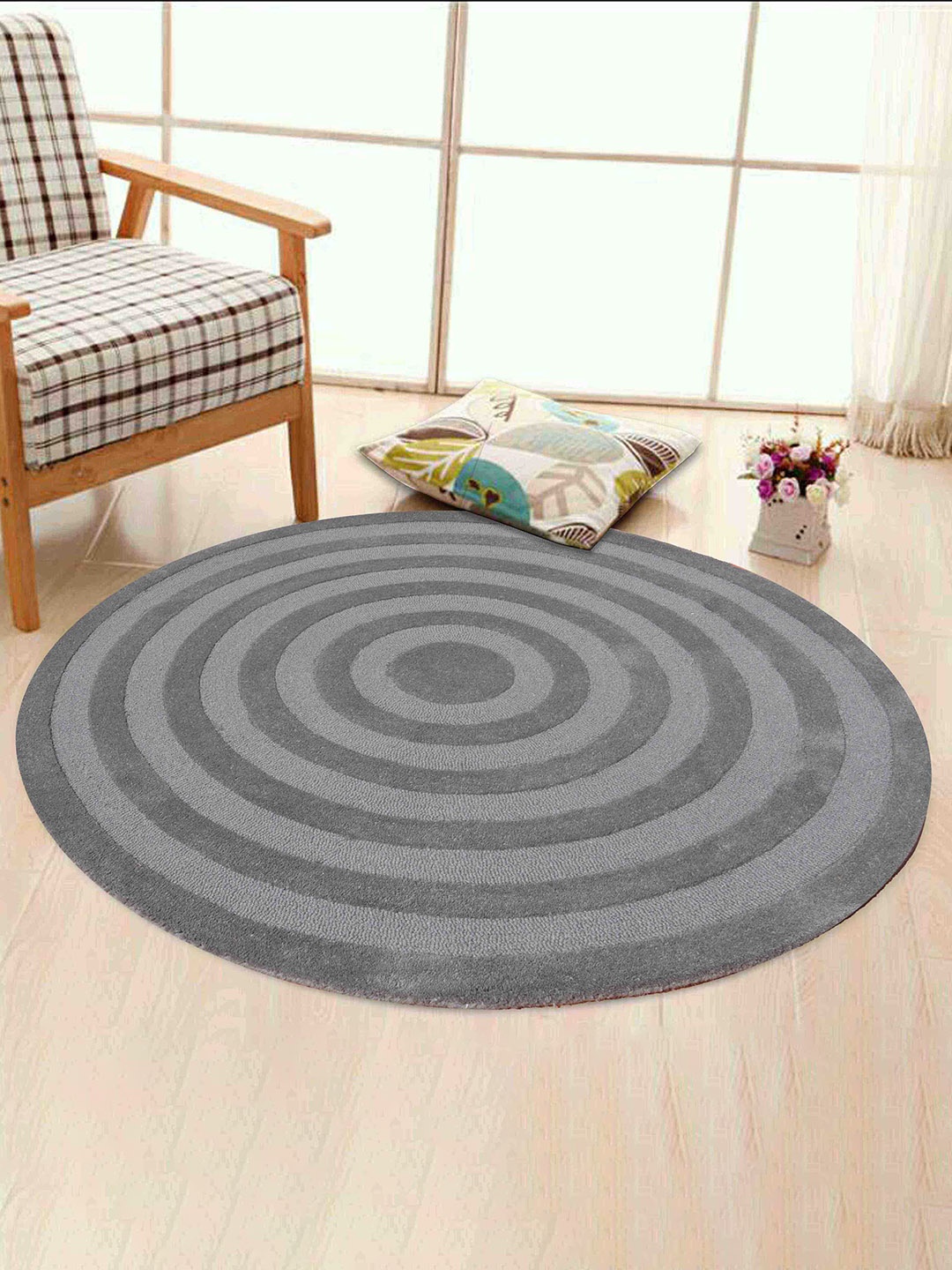 

PRESTO Grey Printed Hand-Tufted Round Wool Carpet