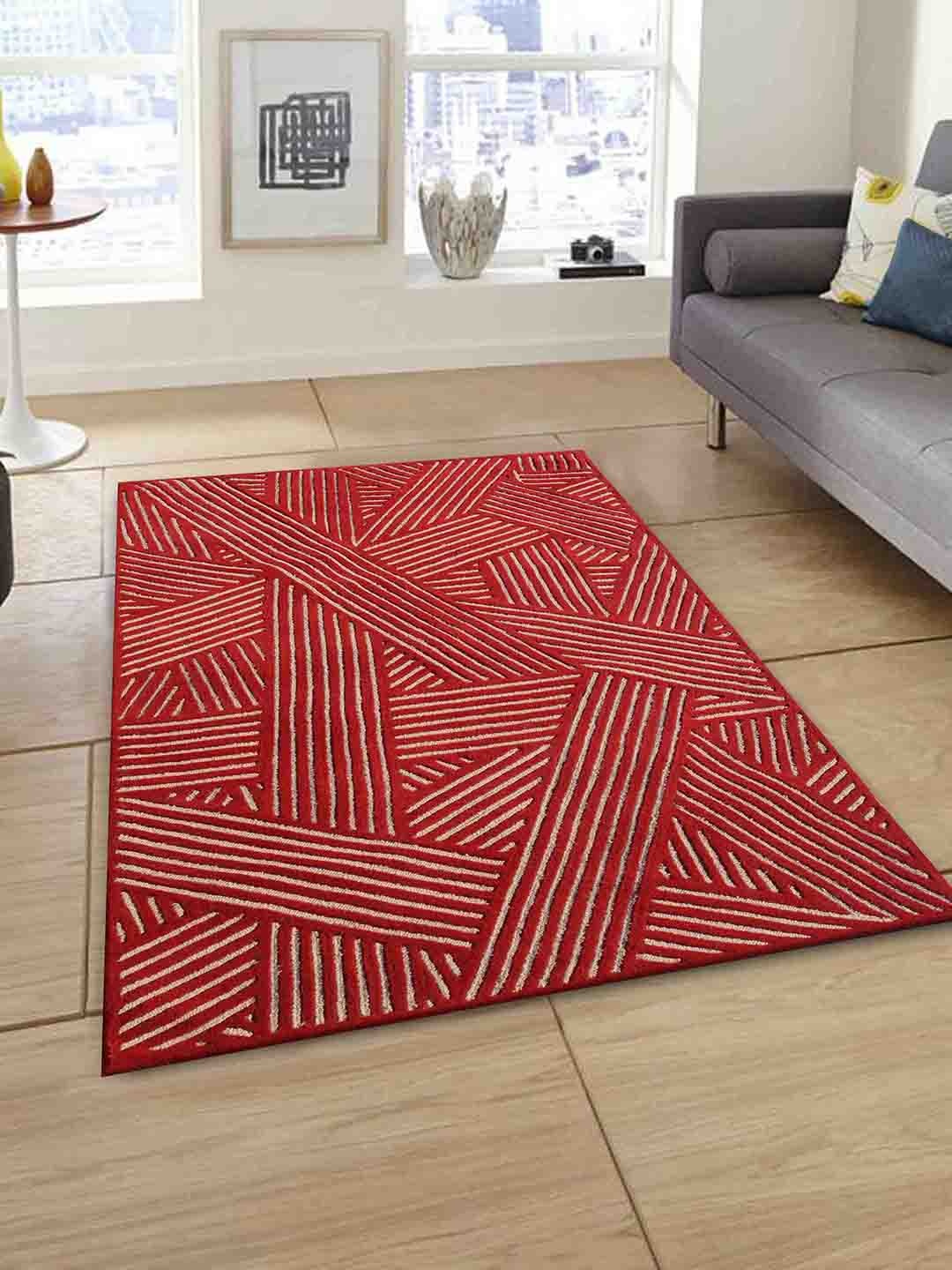 PRESTO Red & Beige Printed Hand Tufted Wool Carpet