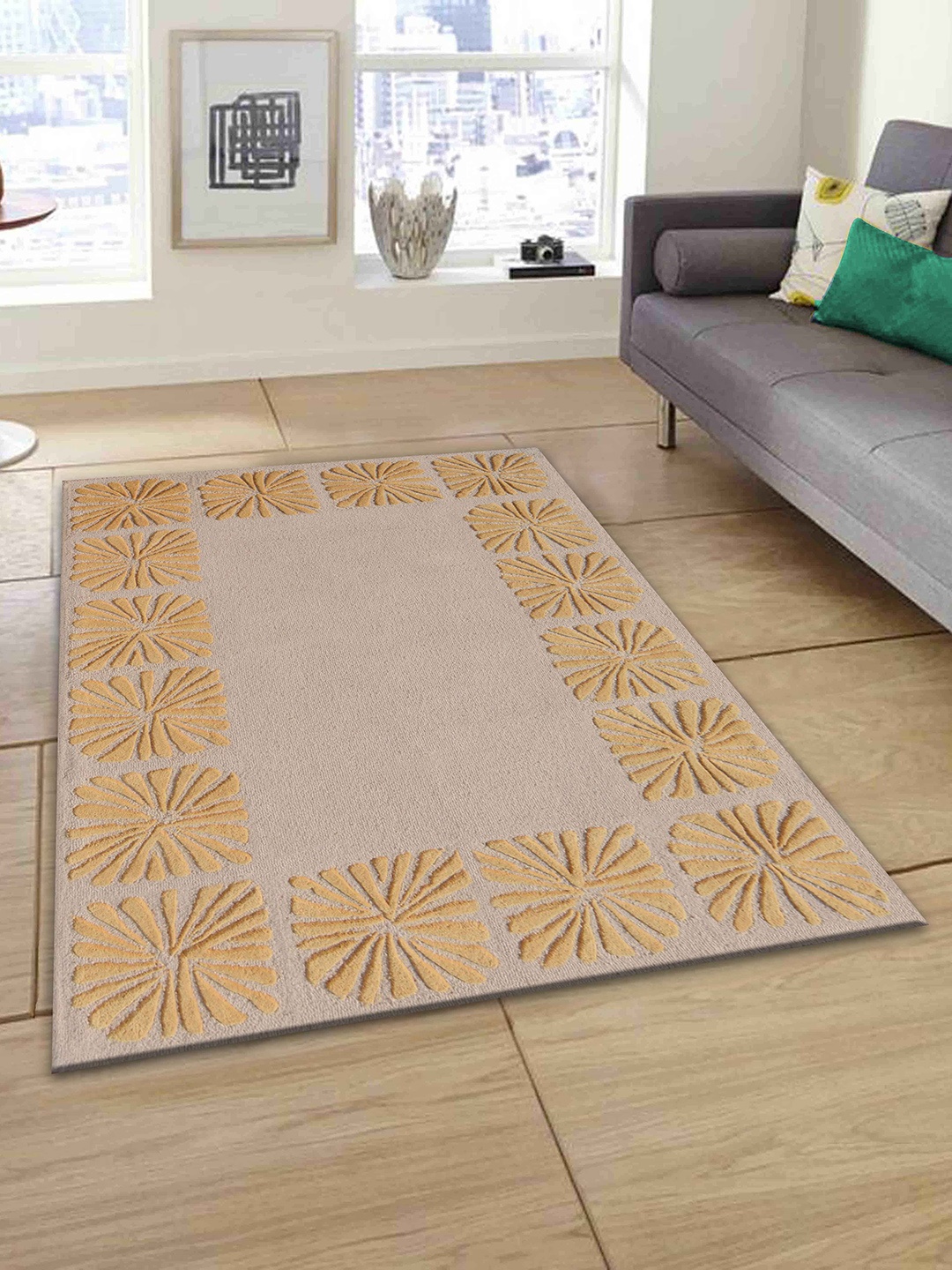 

PRESTO Gold-Coloured & Beige Printed Carpets