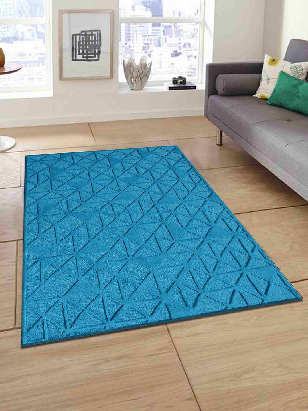 PRESTO Blue Geometric Hand Tufted Wool Carpets