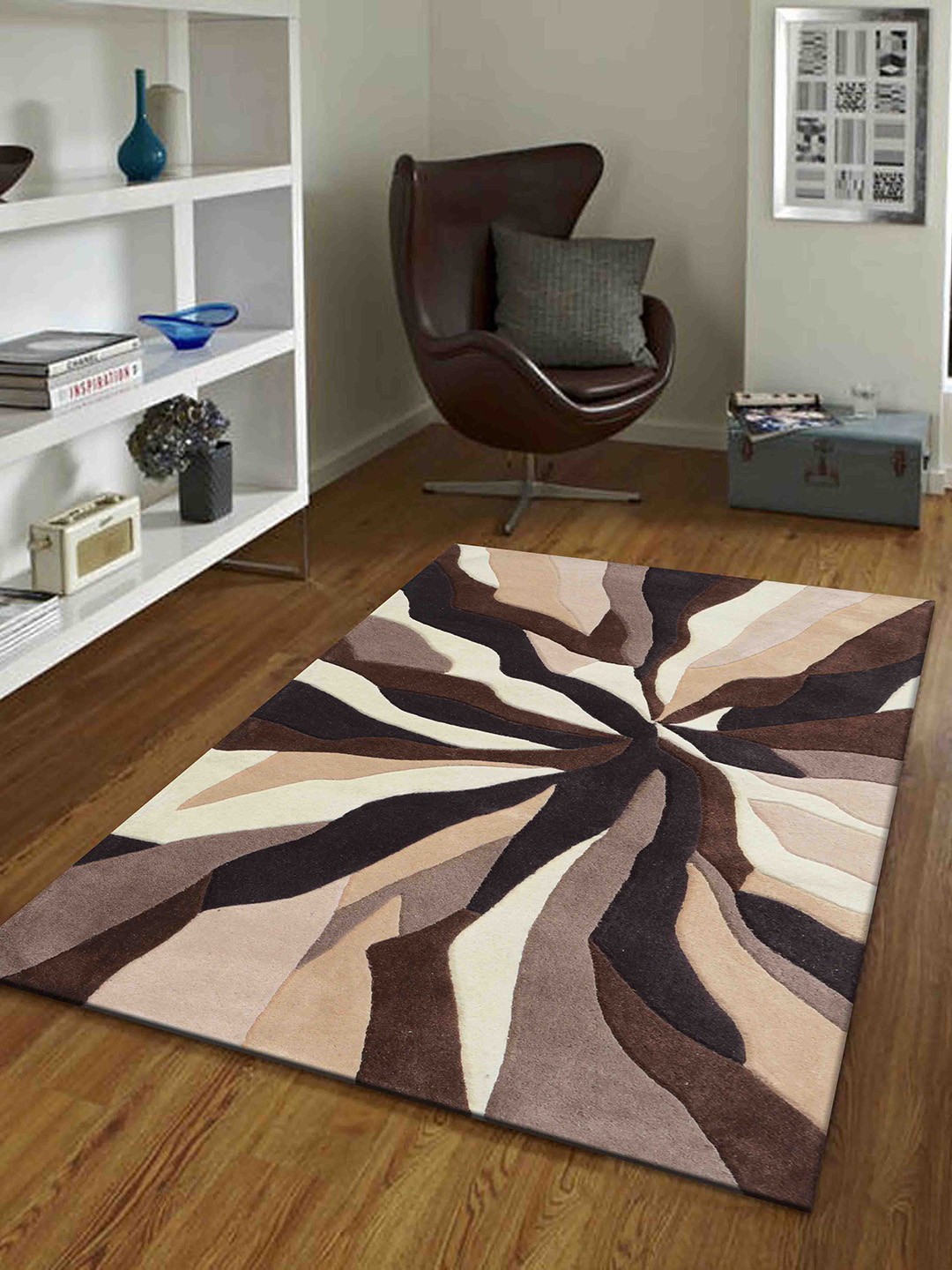 

PRESTO Brown Abstract Printed Hand Tufted Wool Carpet