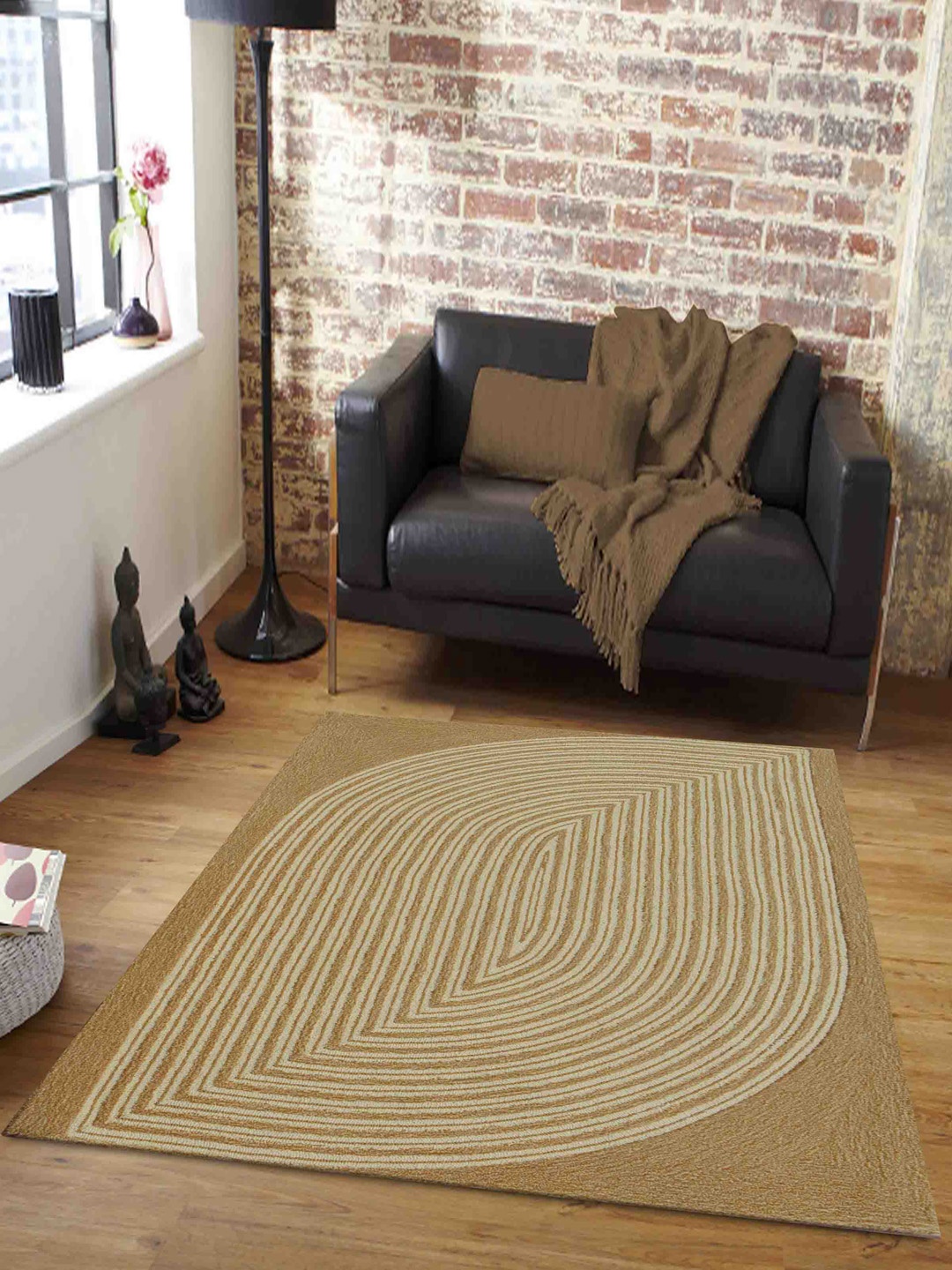 

PRESTO Gold-Colored & Beige Abstract Printed Woolen Carpets