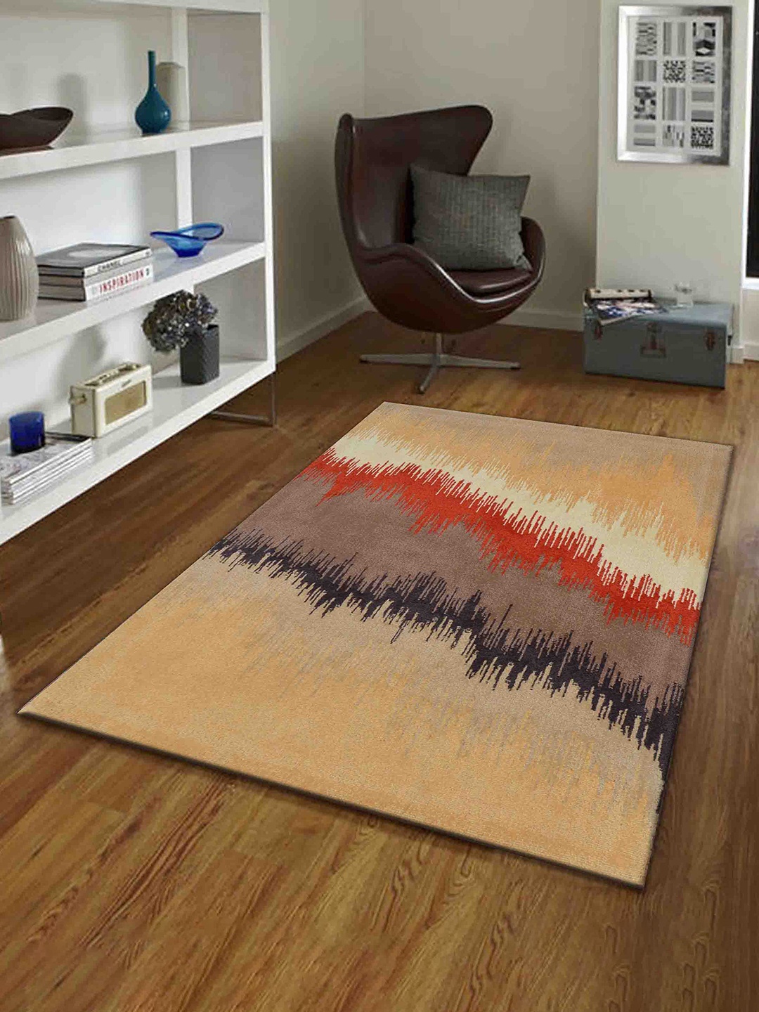 

PRESTO Beige & Red Abstract Printed Hand Tufted Wool Carpet