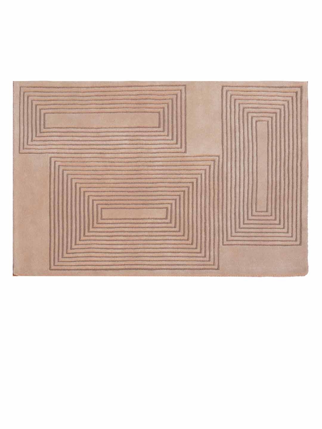PRESTO Beige Geometric Printed Hand Tufted Wool Carpet