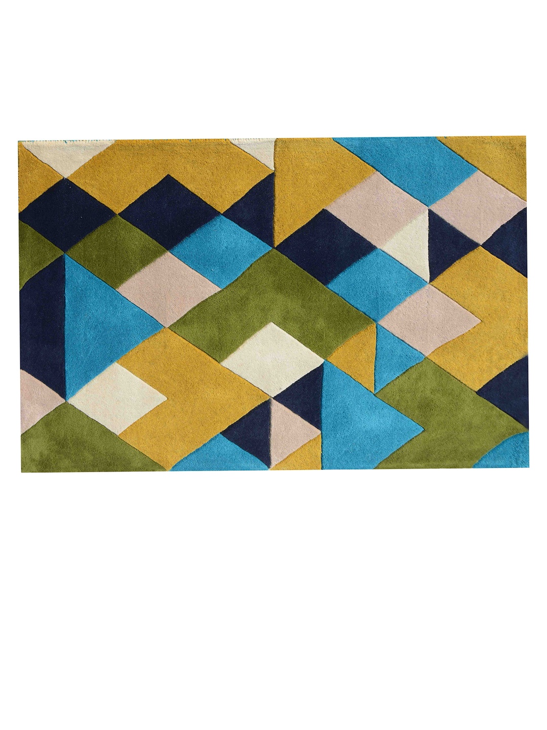 

PRESTO Blue & Green Geometric Printed Hand Tufted Wool Anti-Skid Carpet