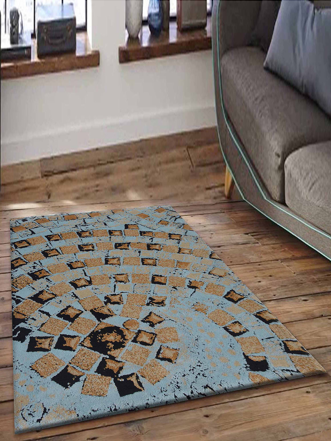 

PRESTO Blue & Brown Printed Abstract Polyester Carpet