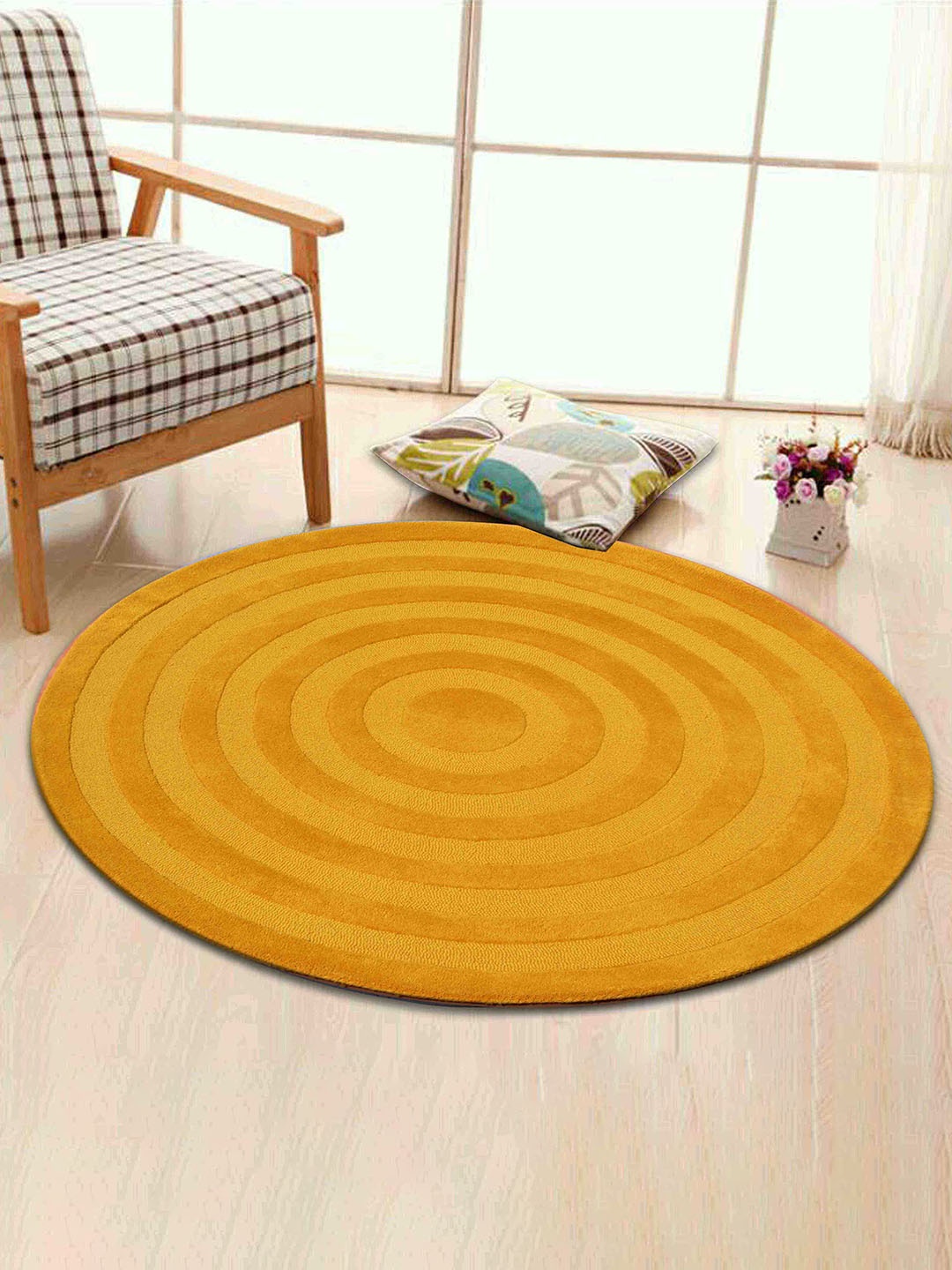 

PRESTO Yellow Solid Hand Tufted Round Wool Carpet