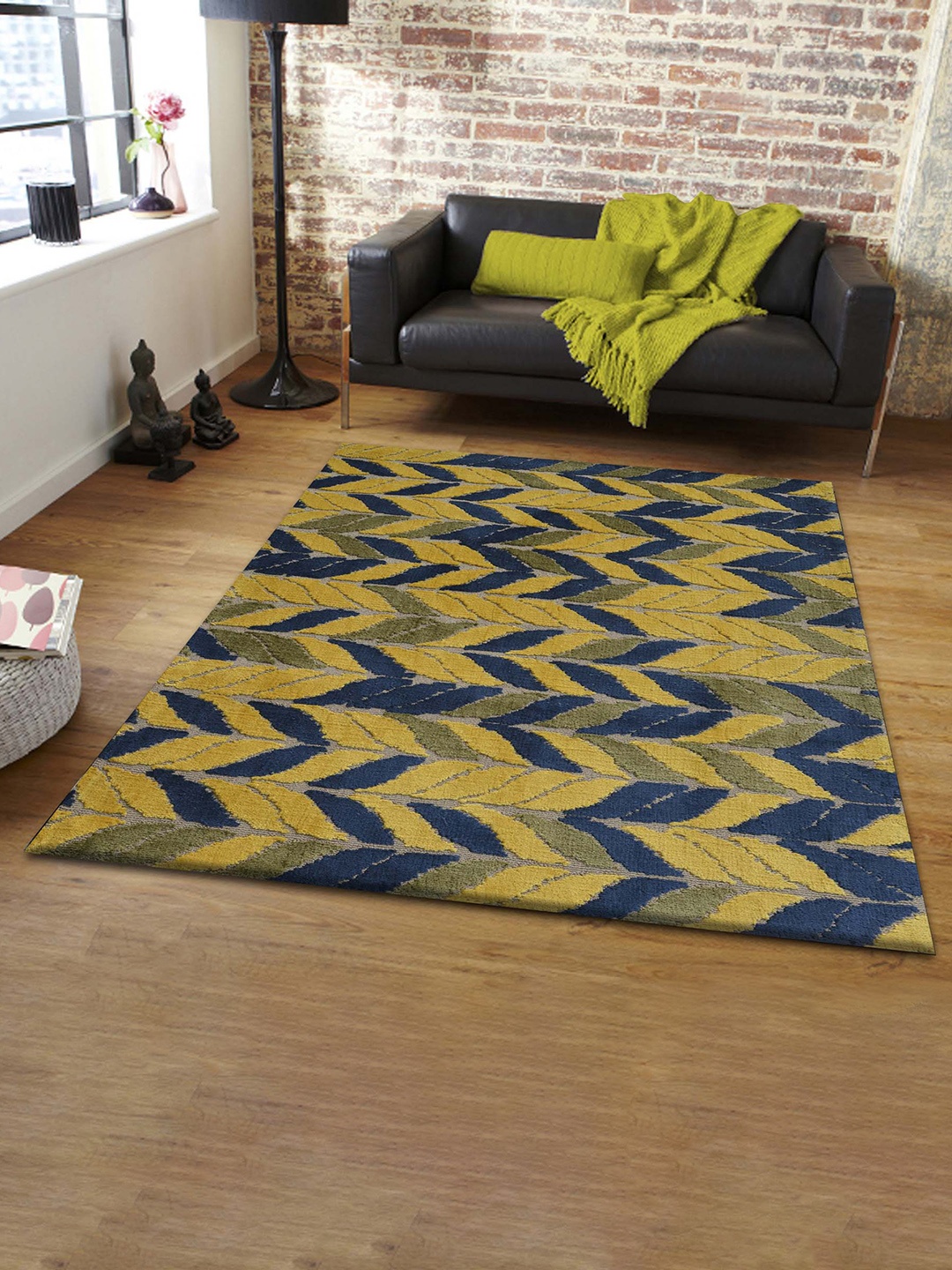 

PRESTO Yellow & Blue Floral Polyester Carpet