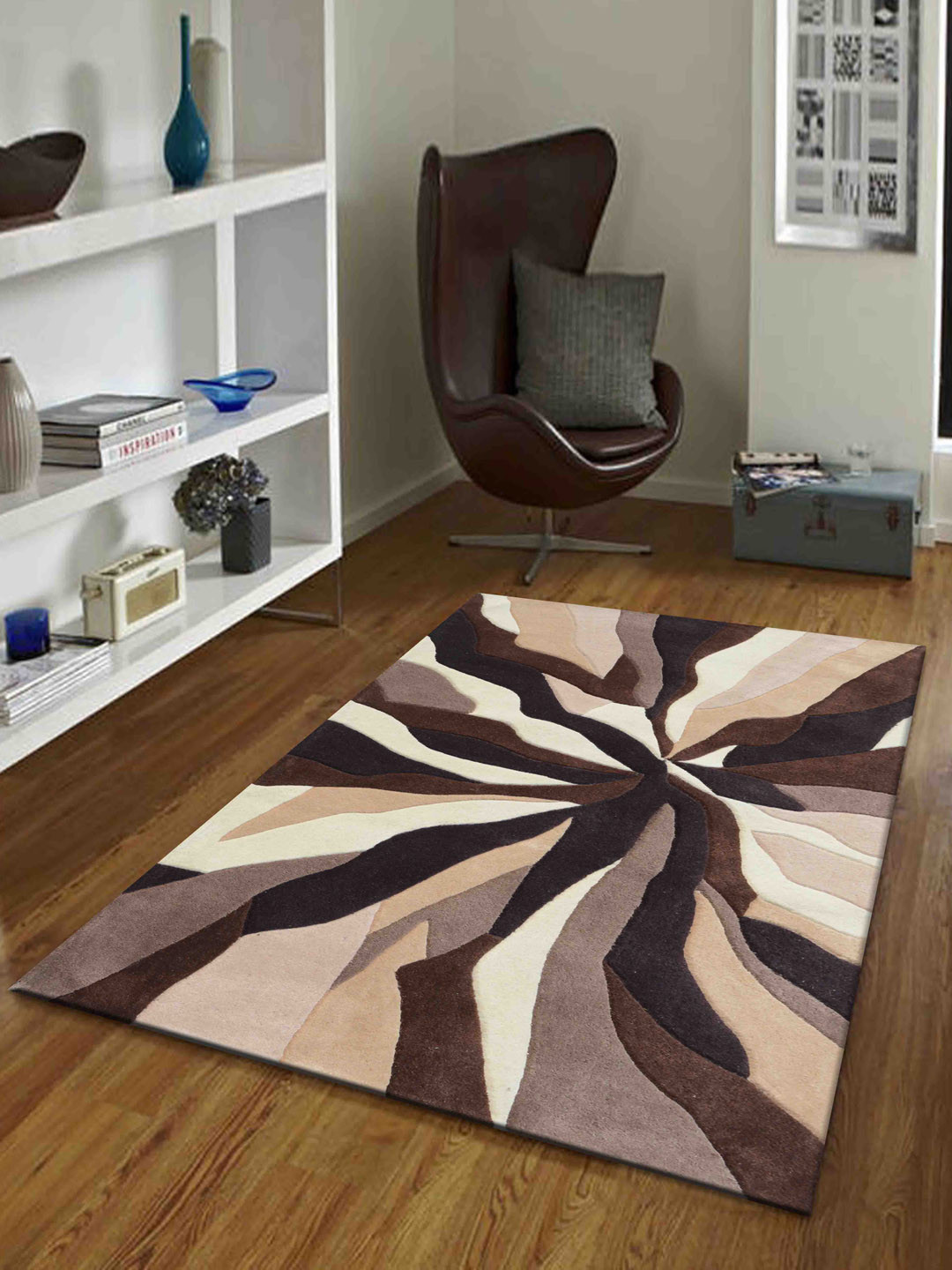 

PRESTO Brown & Beige Abstract Hand Tufted Wool Carpet