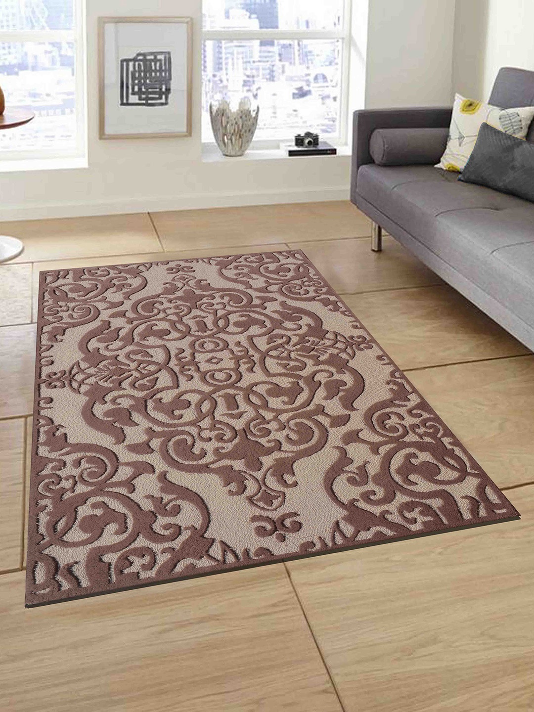 

PRESTO Brown & Beige Traditional Printed Hand-Tufted Rectangular Carpet