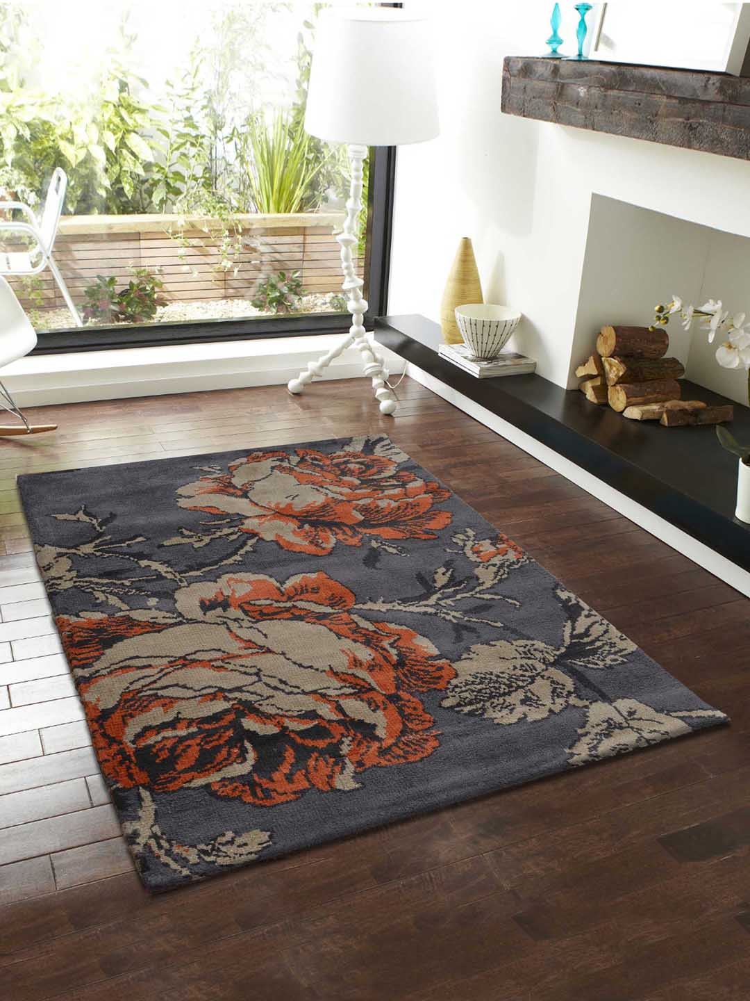 

PRESTO Grey and Beige Floral Print Hand Tufted Carpets