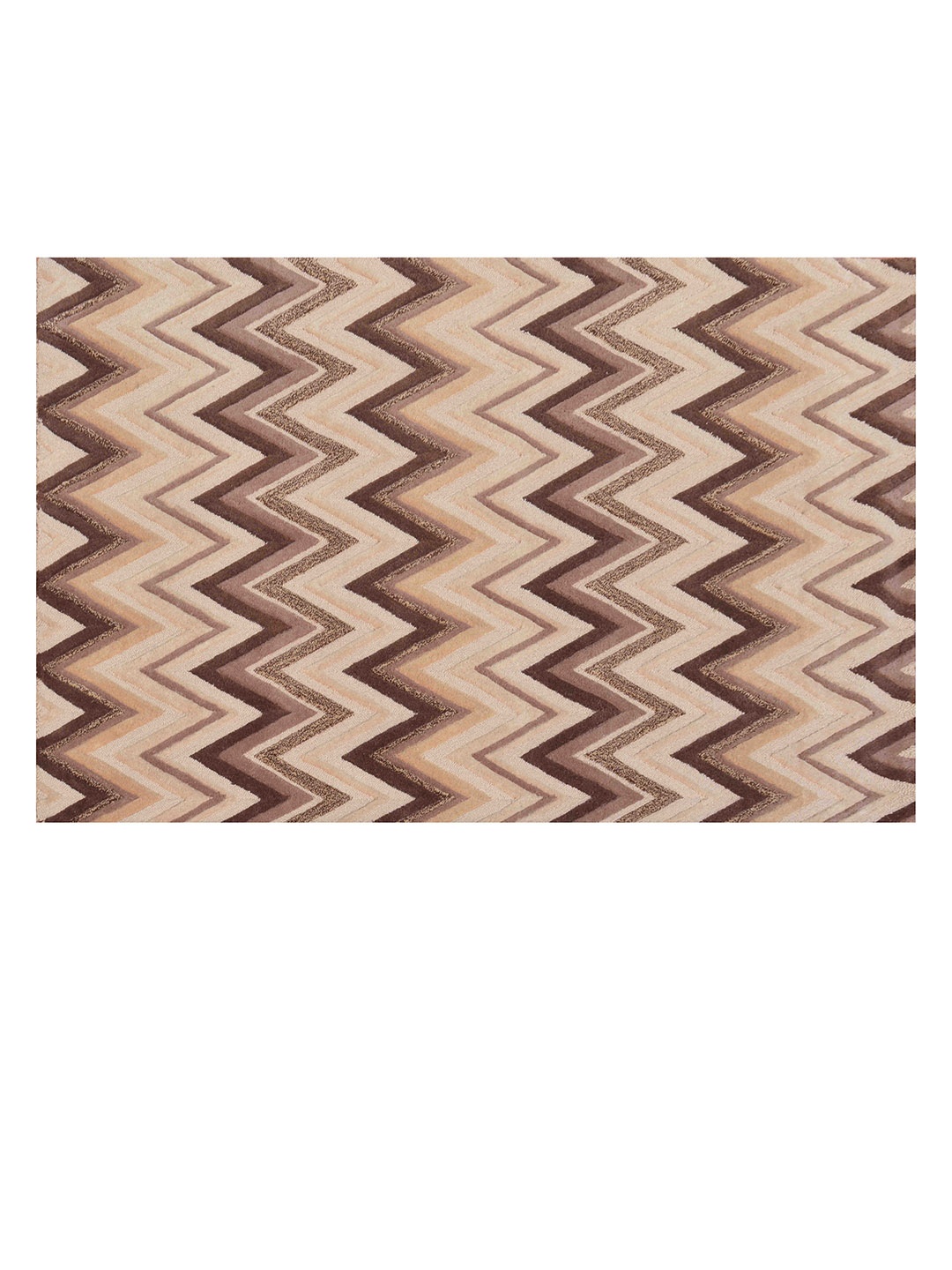 

PRESTO Beige & Brown Geometric Printed Hand Tufted Wool Anti-Skid Carpet