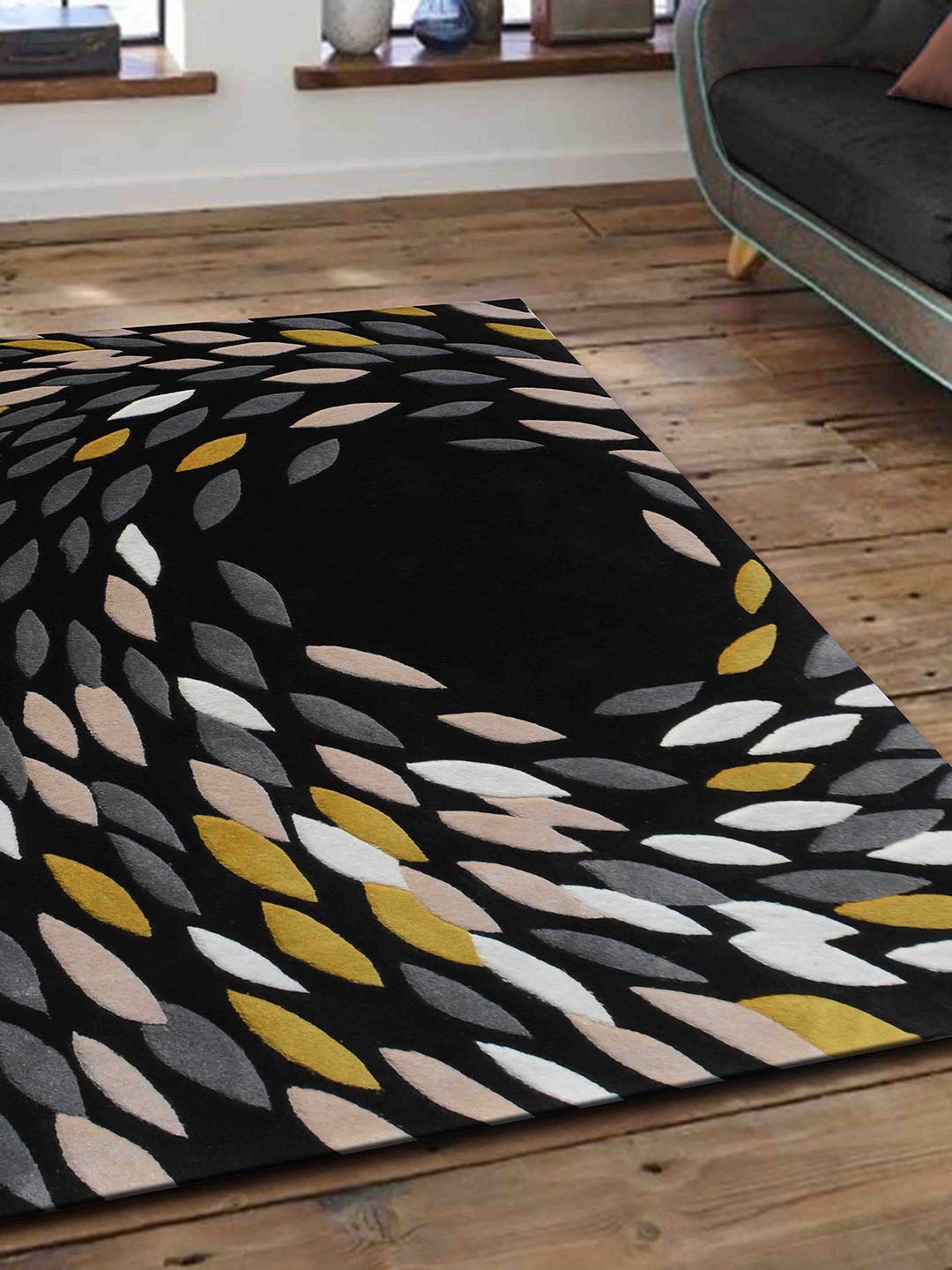 

PRESTO Black & Grey Abstract Printed Hand Tufted Rectangular Carpet