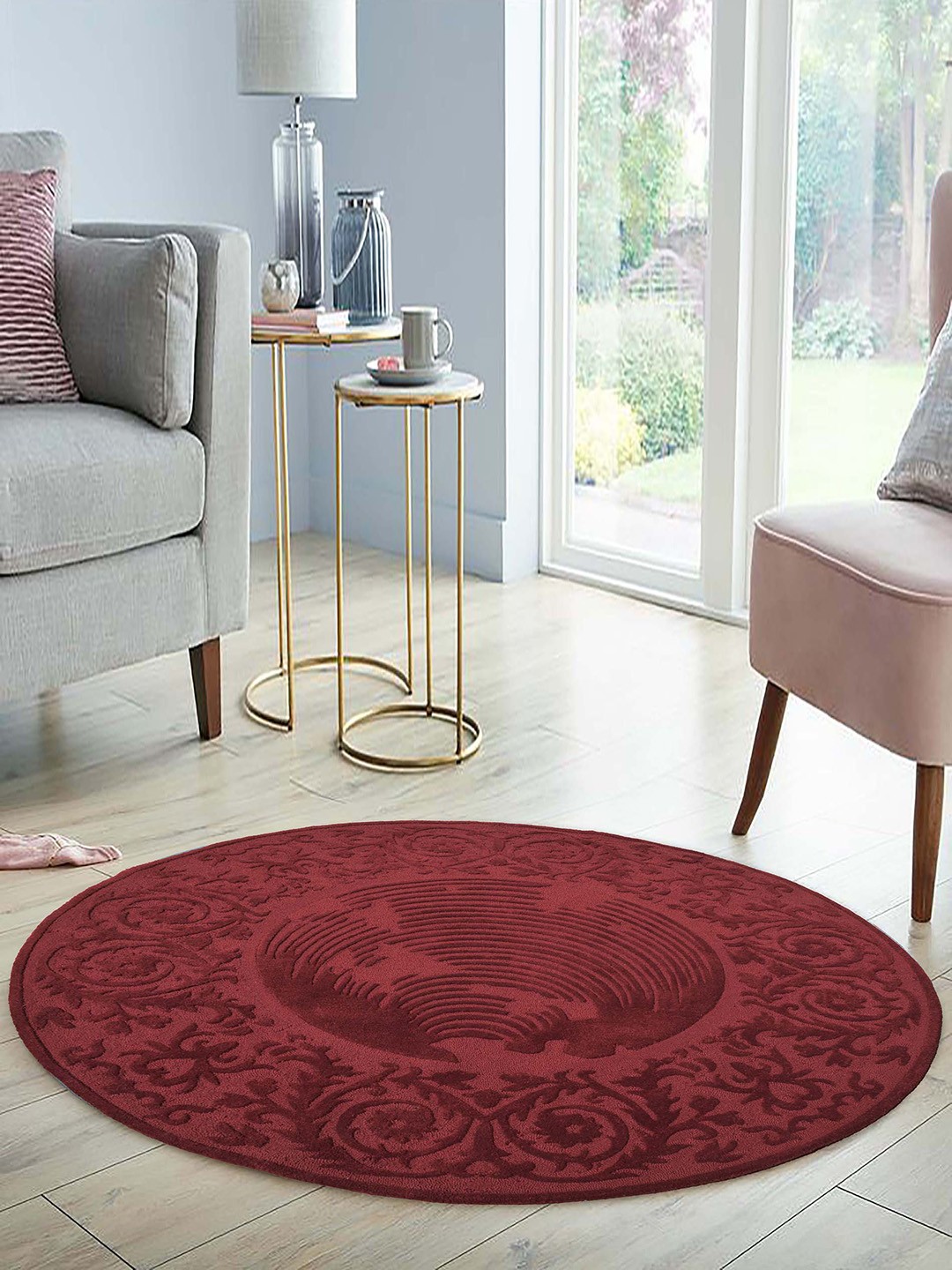 

PRESTO Maroon Traditional Hand Tufted Round Wool Carpet