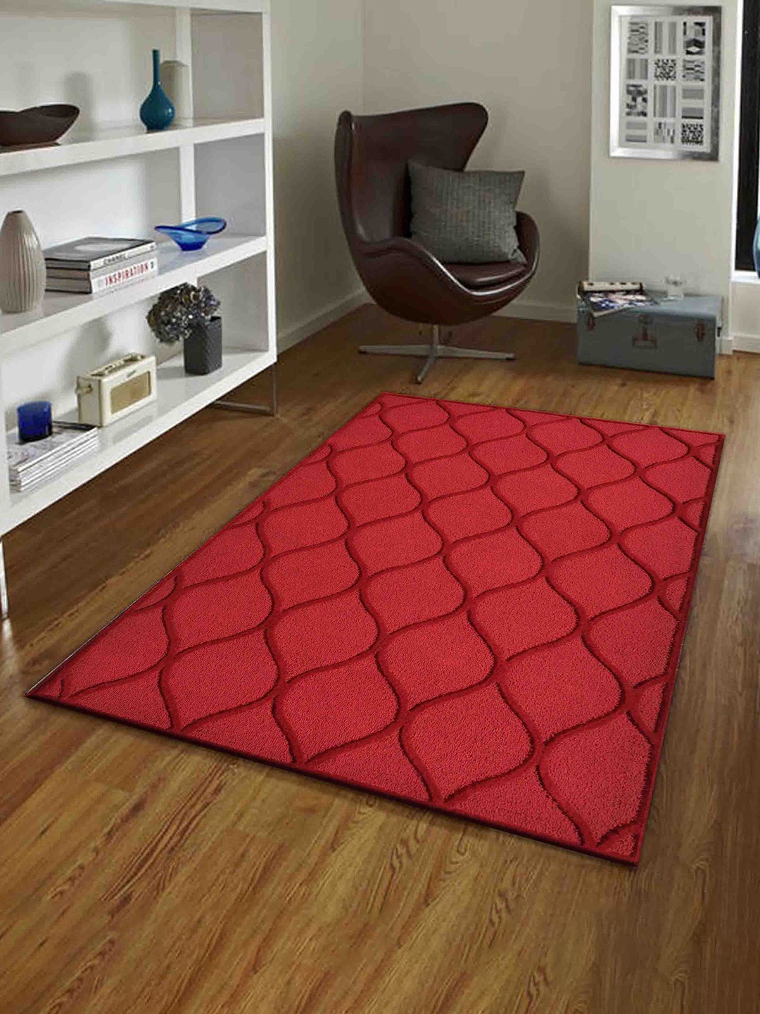 

PRESTO Red Abstract Printed Hand Tufted Wool Anti-Skid Carpet