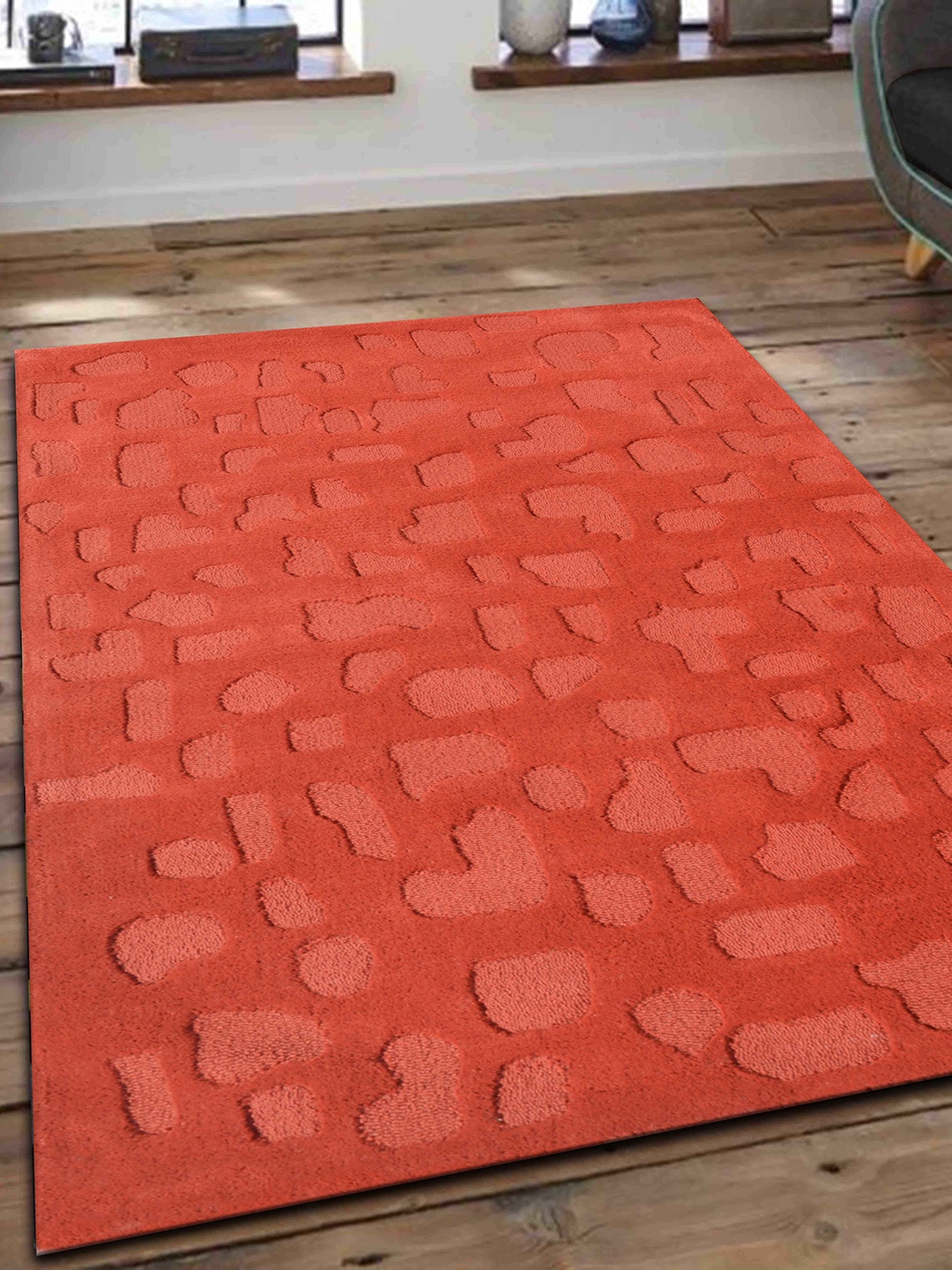 

PRESTO Orange Abstract Printed Woolen Carpets