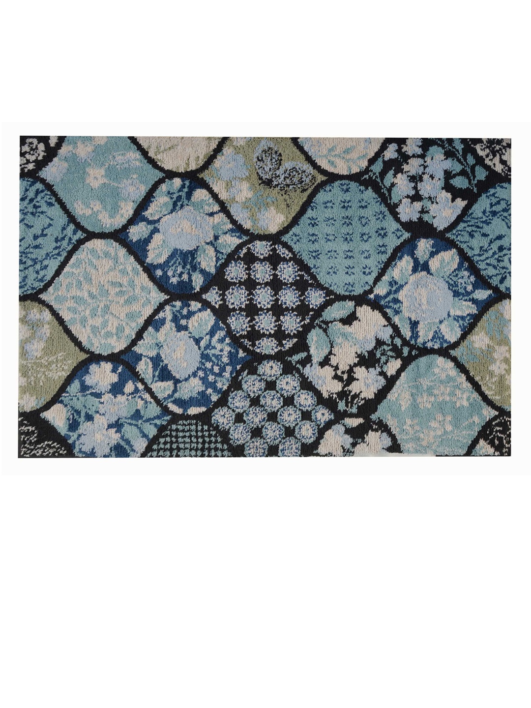 

PRESTO Blue and Black Abstract Printed Anti-Skid Carpet