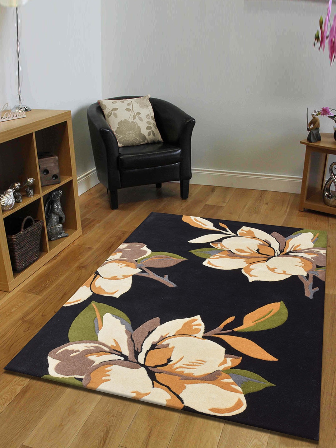 

PRESTO Black & Beige Floral Printed Hand Tufted Rectangular Carpet