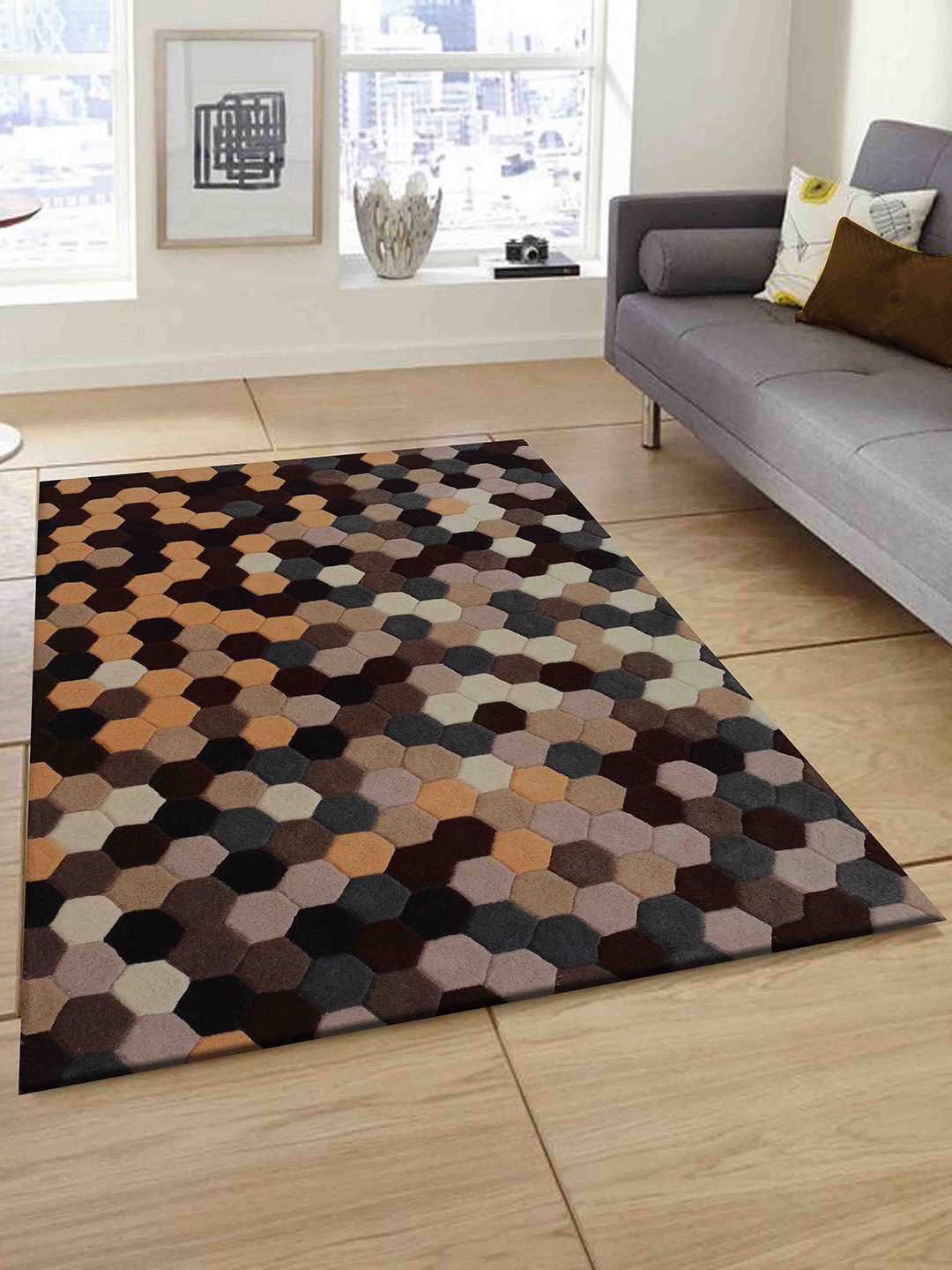 

PRESTO Brown & Gold Geometric Hand Tufted Wool Carpet