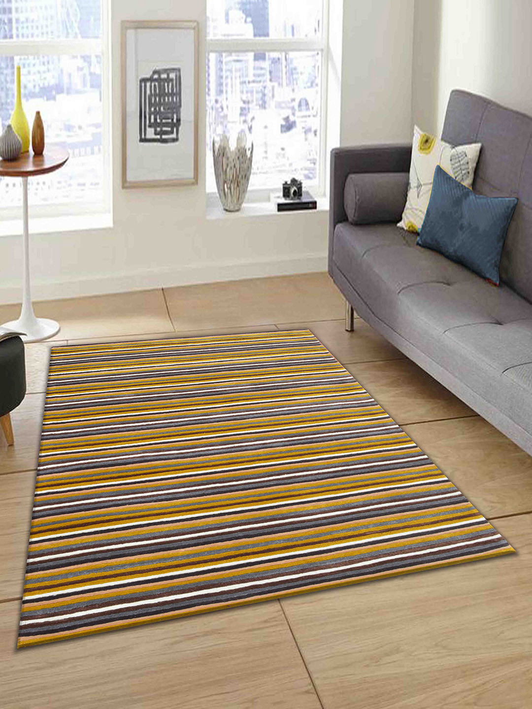 

PRESTO Yellow & White Stripe Hand Tufted Wool Carpet