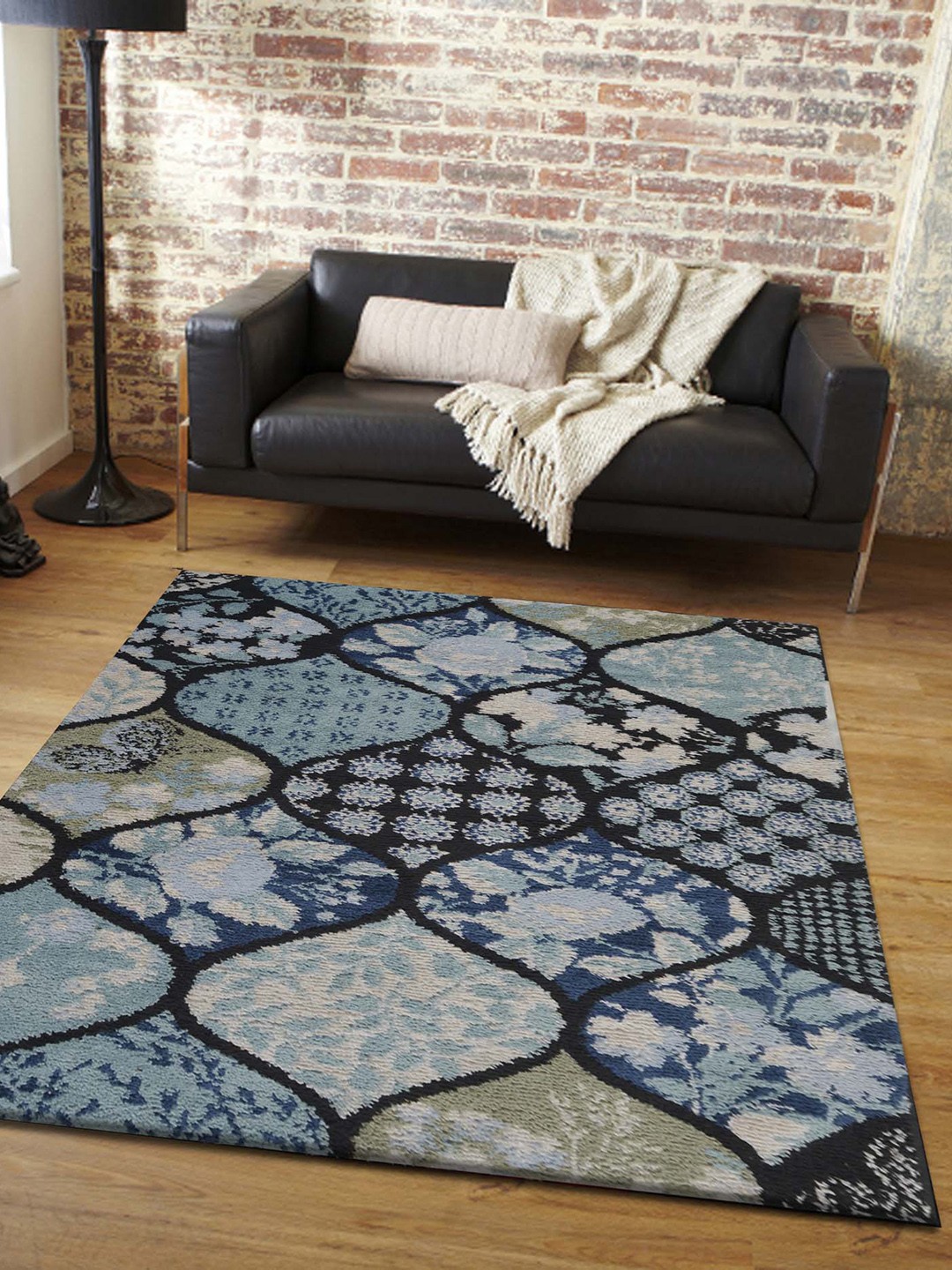 

PRESTO Blue & Black Abstract Print Hand Tufted Carpet
